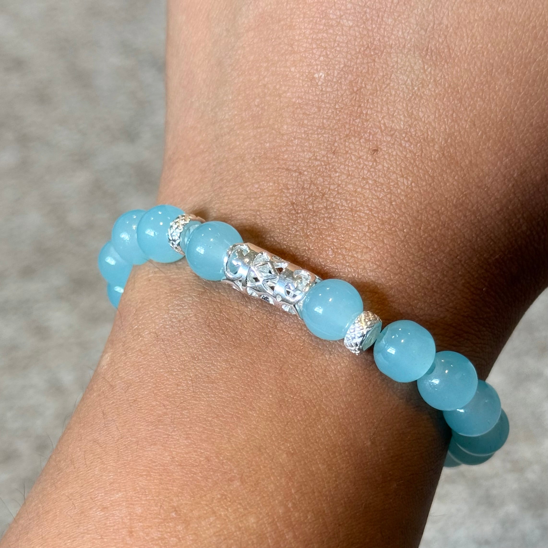 Aqua Chalcedony and Sterling Silver Beaded Bracelet