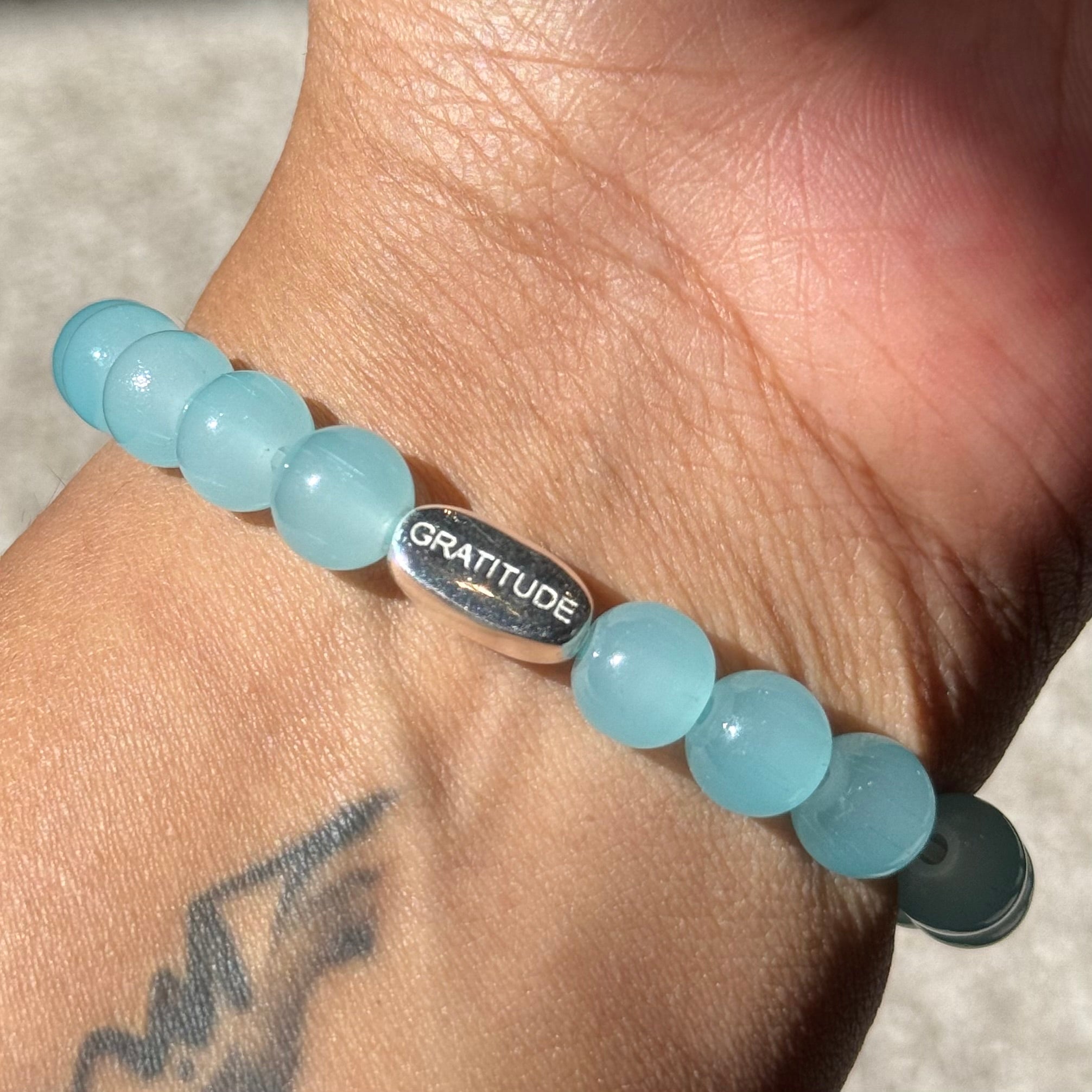 Aqua Chalcedony and Sterling Silver Beaded Bracelet