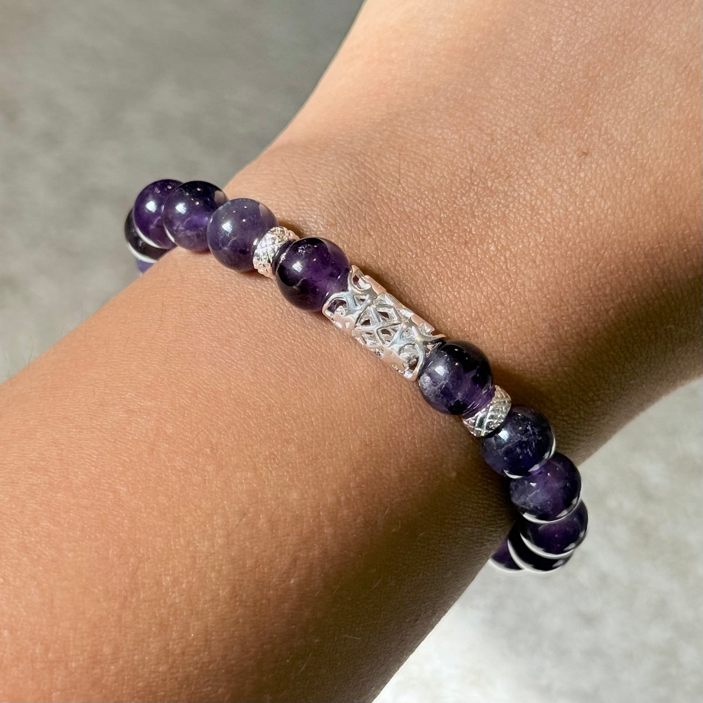 Amethyst and Sterling Silver Beaded Bracelet