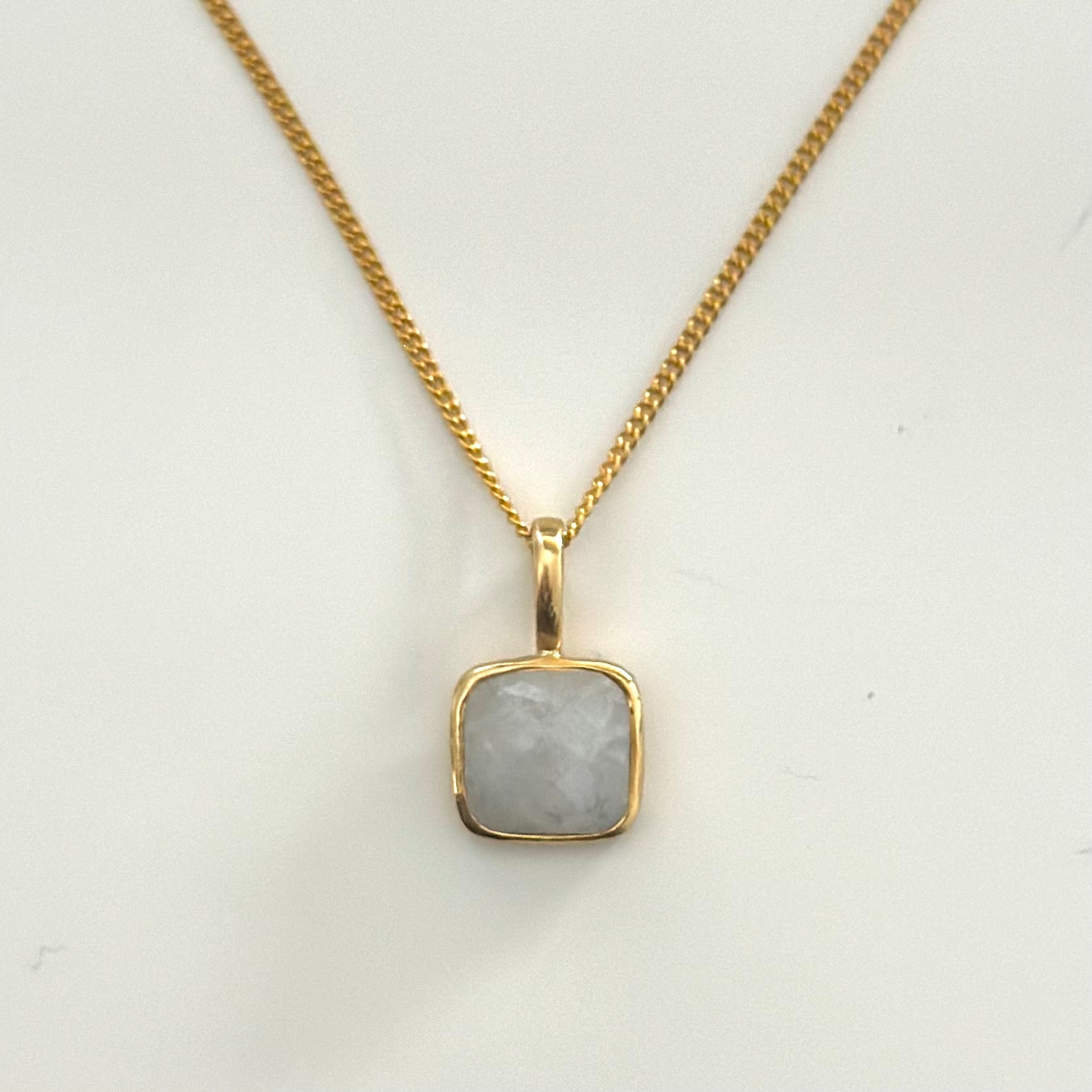 Gold Plated Sterling Silver Pendant Necklace with a Faceted Square Gemstone - Moonstone