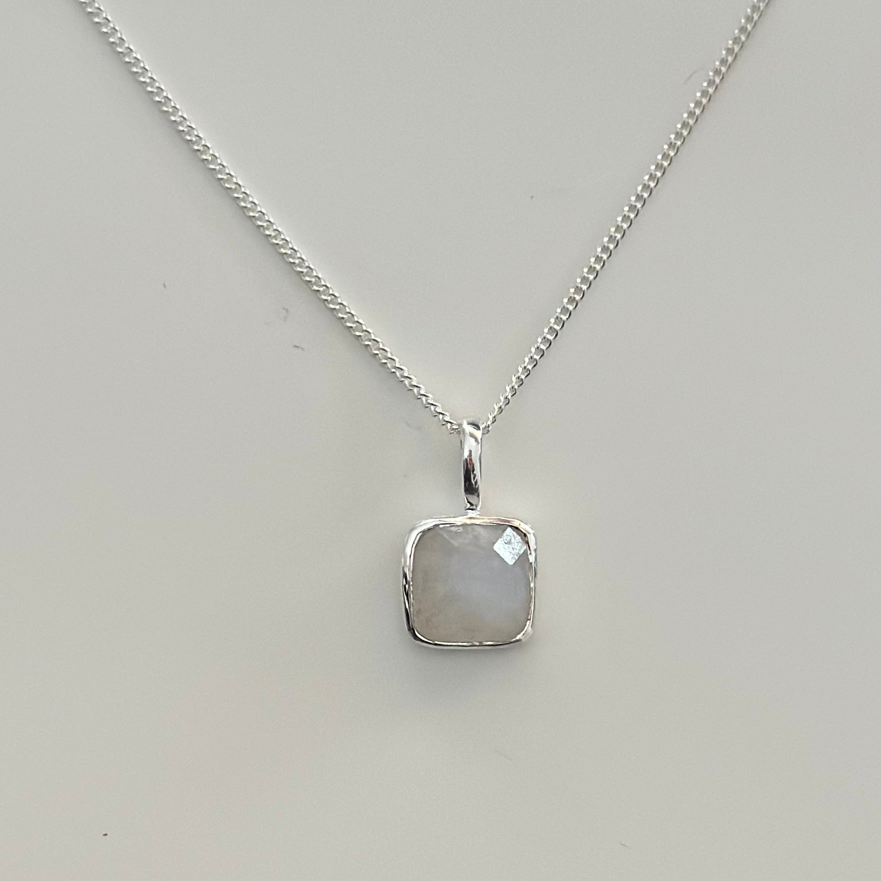 Sterling Silver Pendant Necklace with a Faceted Square Gemstone - Moonstone