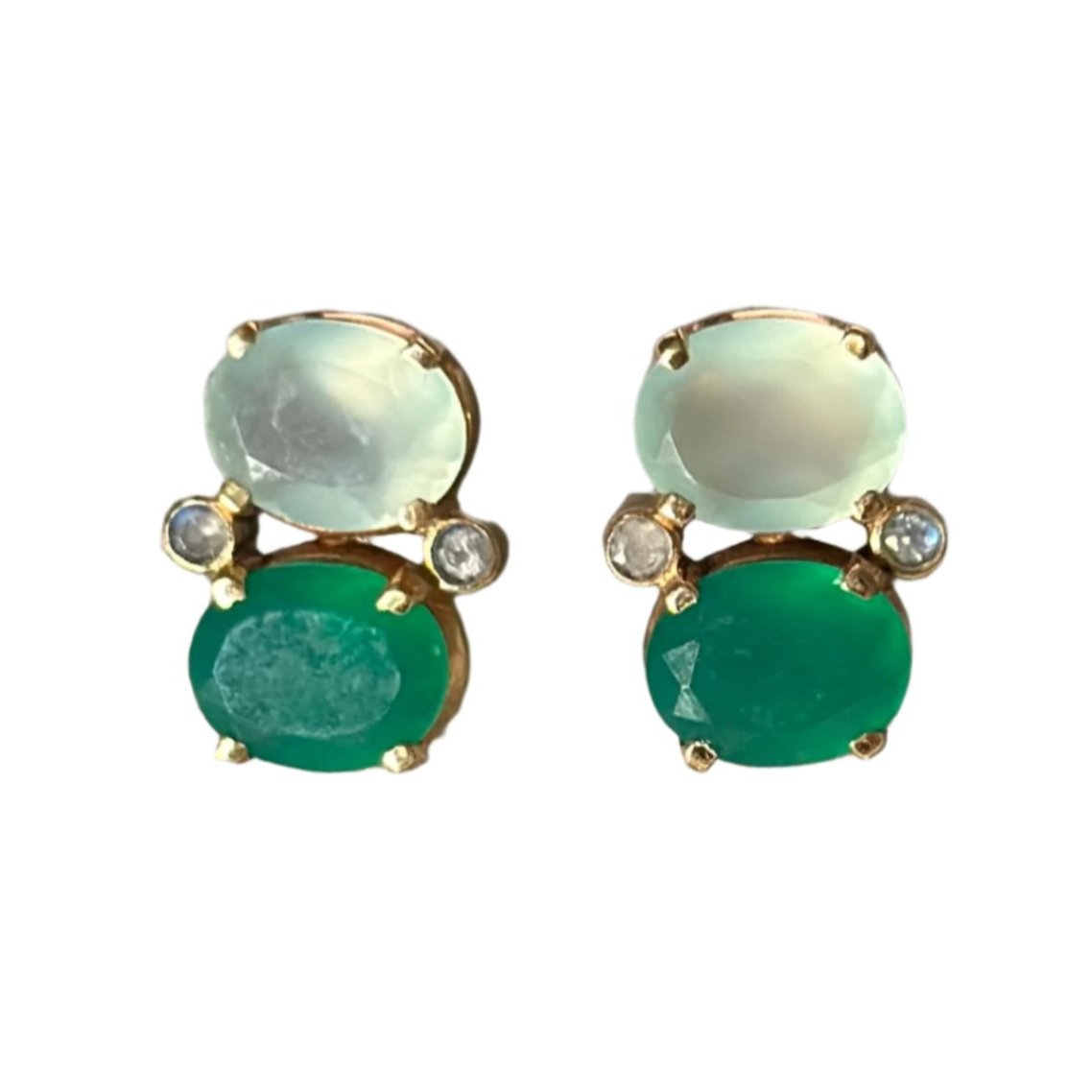 Two Gemstone Studs in Gold Plated Sterling Silver – Aqua Chalcedony and Green Onyx