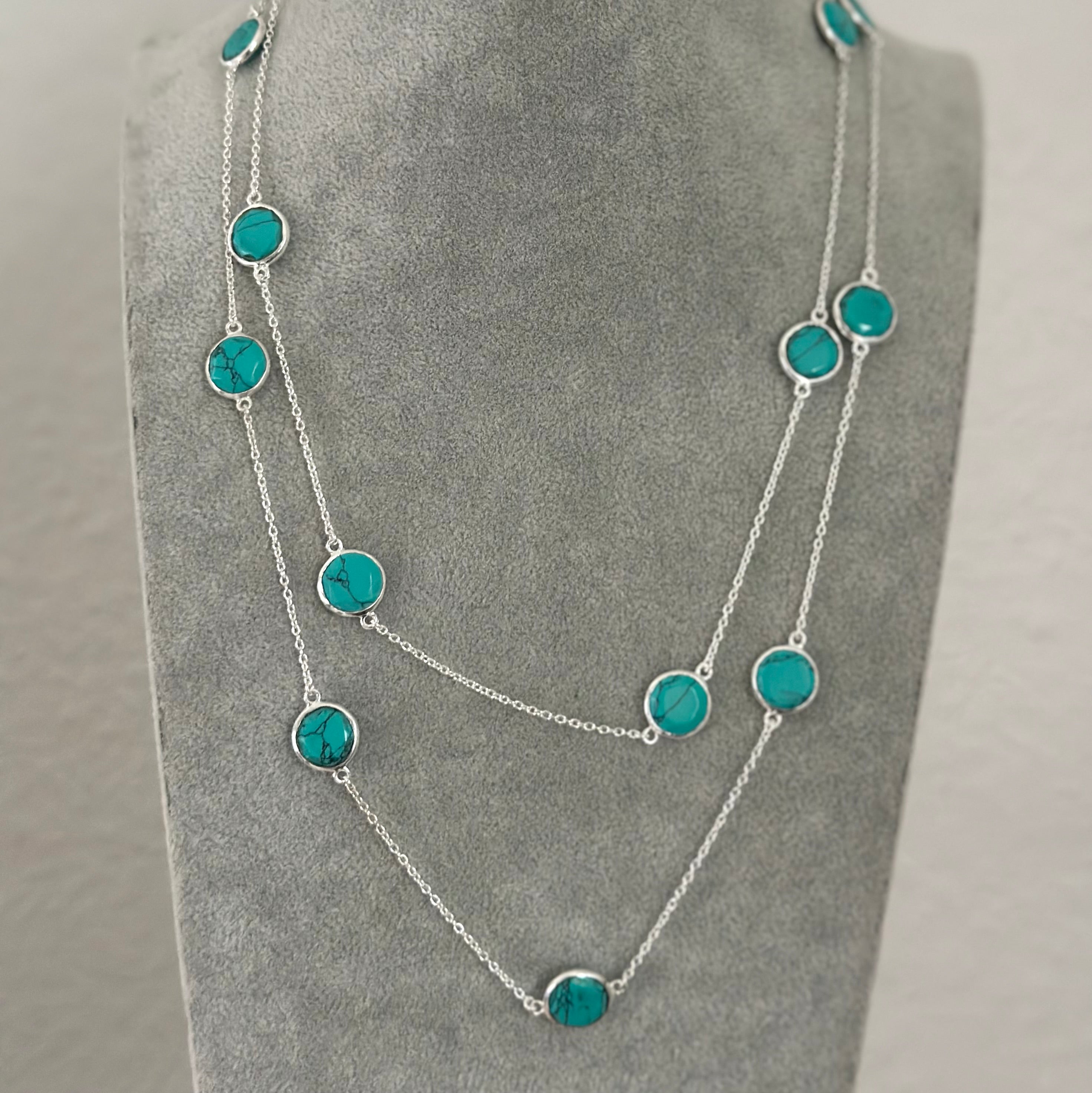 Turquoise Gemstone Necklace in Sterling Silver