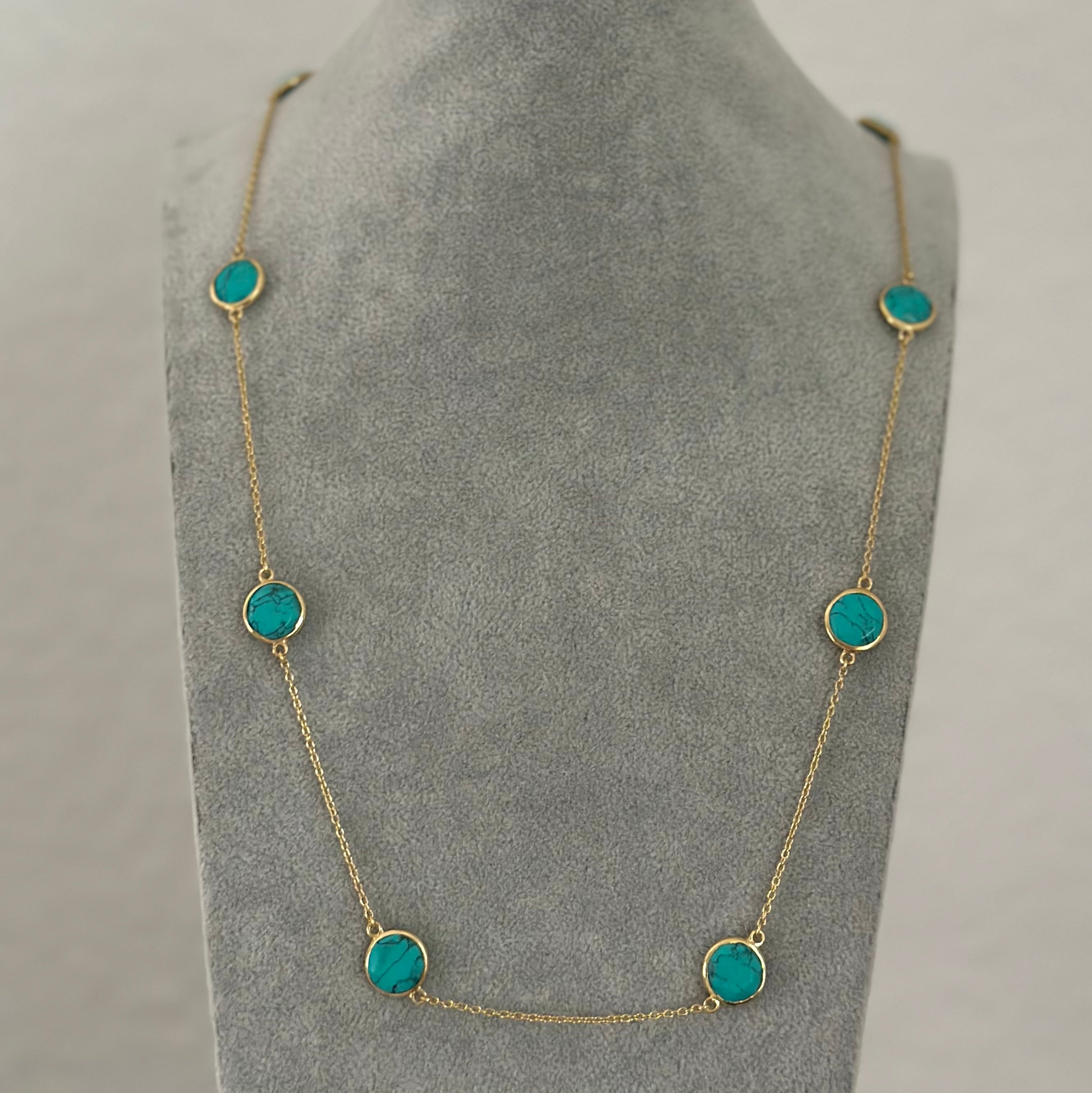 Turquoise Gemstone Necklace in Gold Plated Sterling Silver