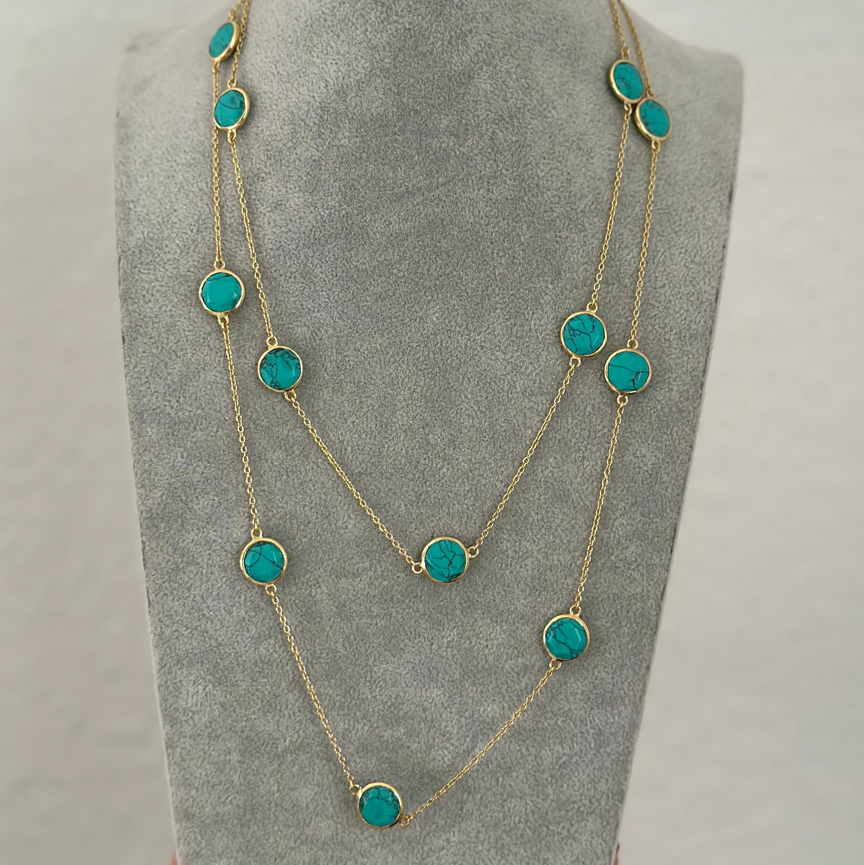 Turquoise Gemstone Necklace in Gold Plated Sterling Silver