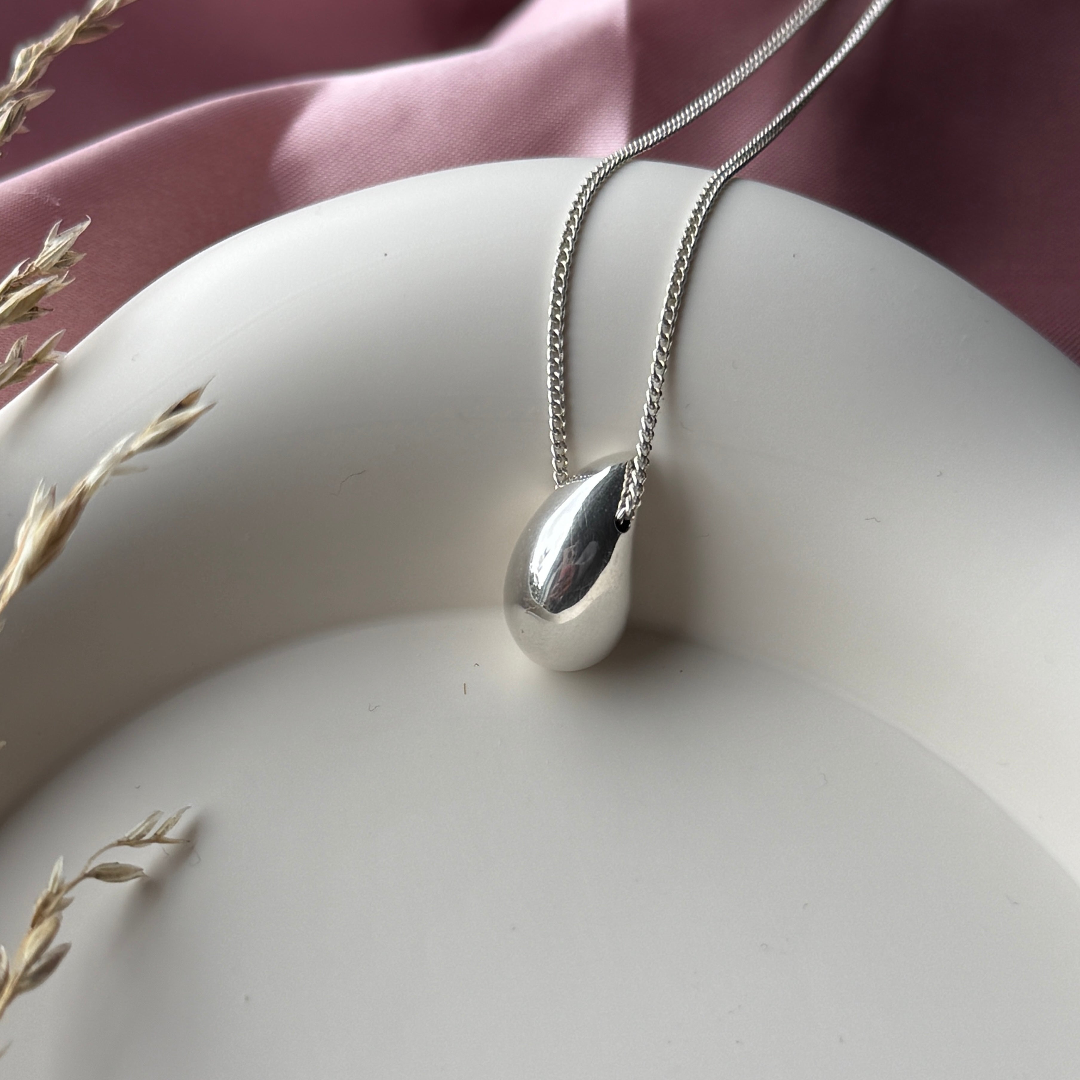 Sterling Silver Necklace with Chunky Curved Drop Pendant