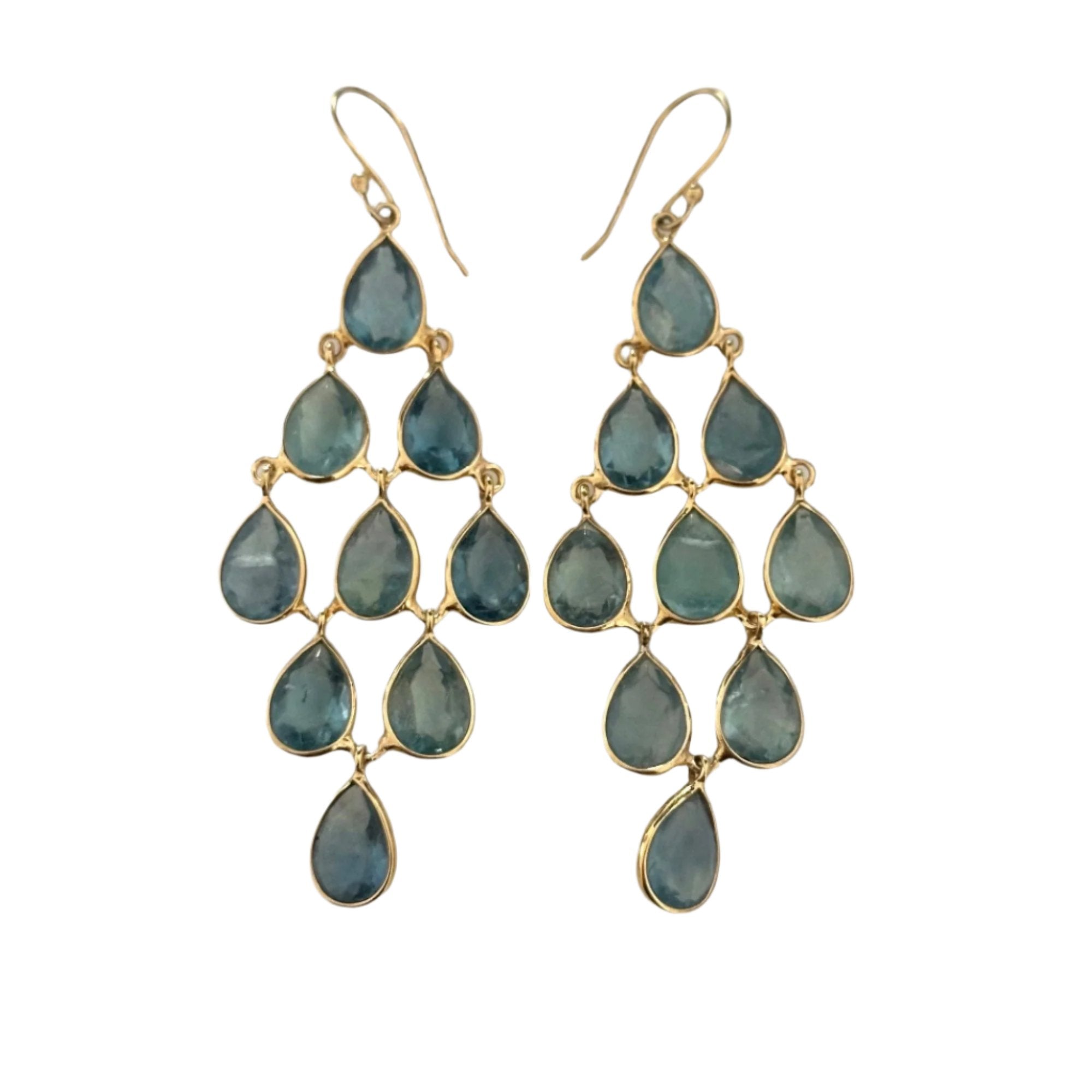 Gold Plated Sterling Silver Chandelier Earrings with Natural Gemstones  - Apatite