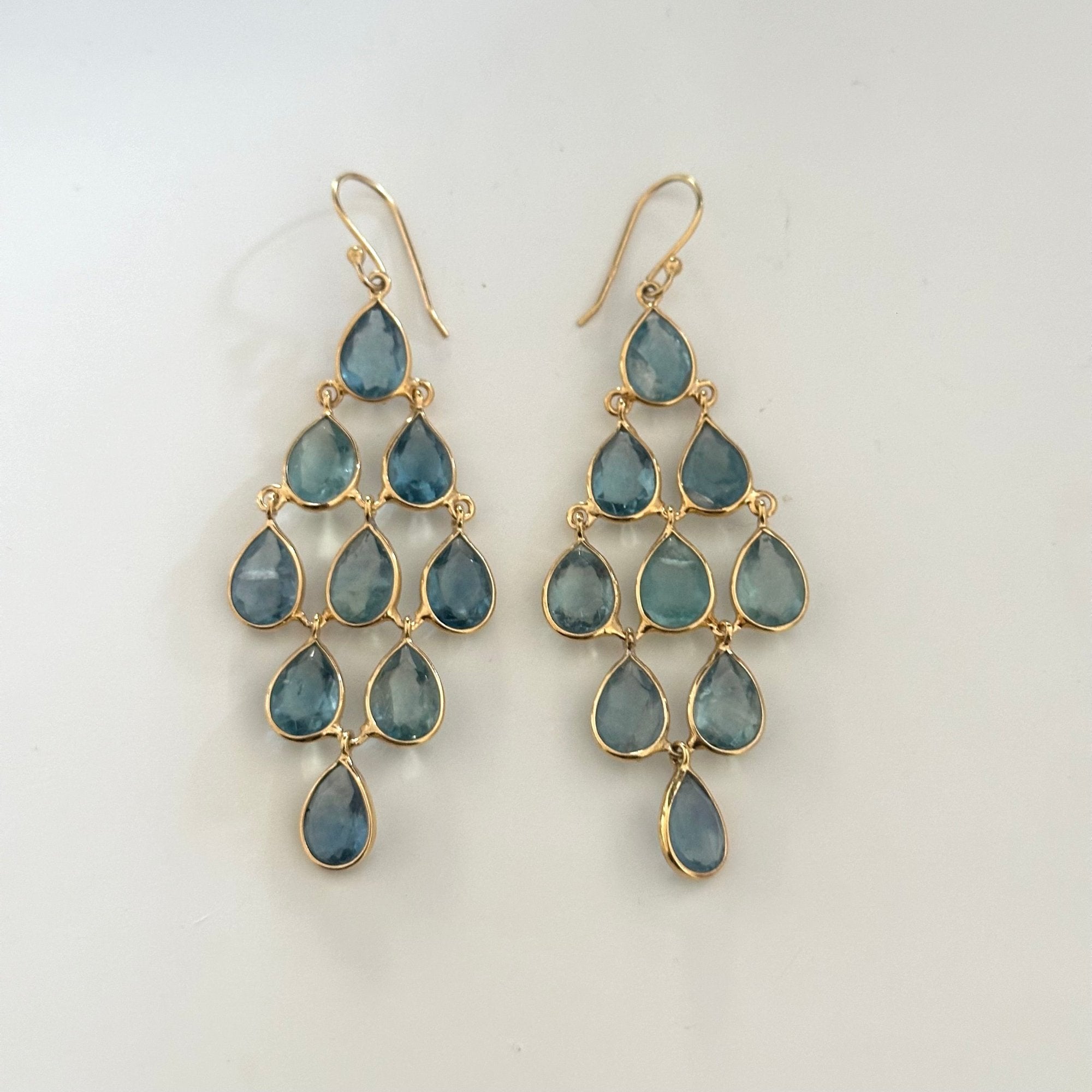 Gold Plated Sterling Silver Chandelier Earrings with Natural Gemstones  - Apatite