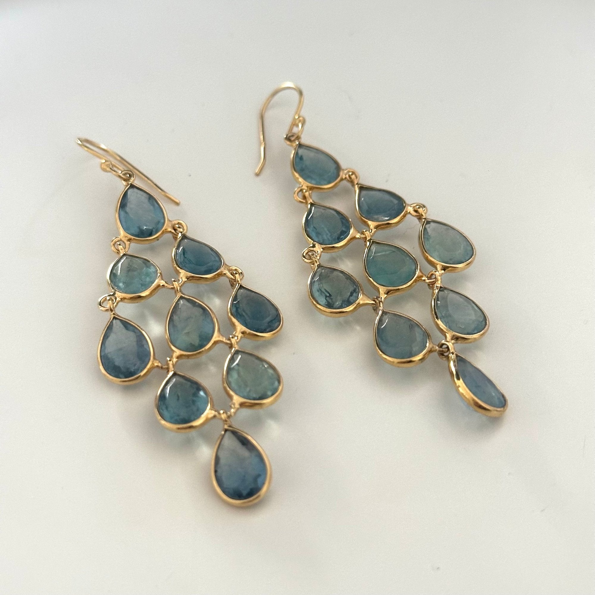 Gold Plated Sterling Silver Chandelier Earrings with Natural Gemstones  - Apatite
