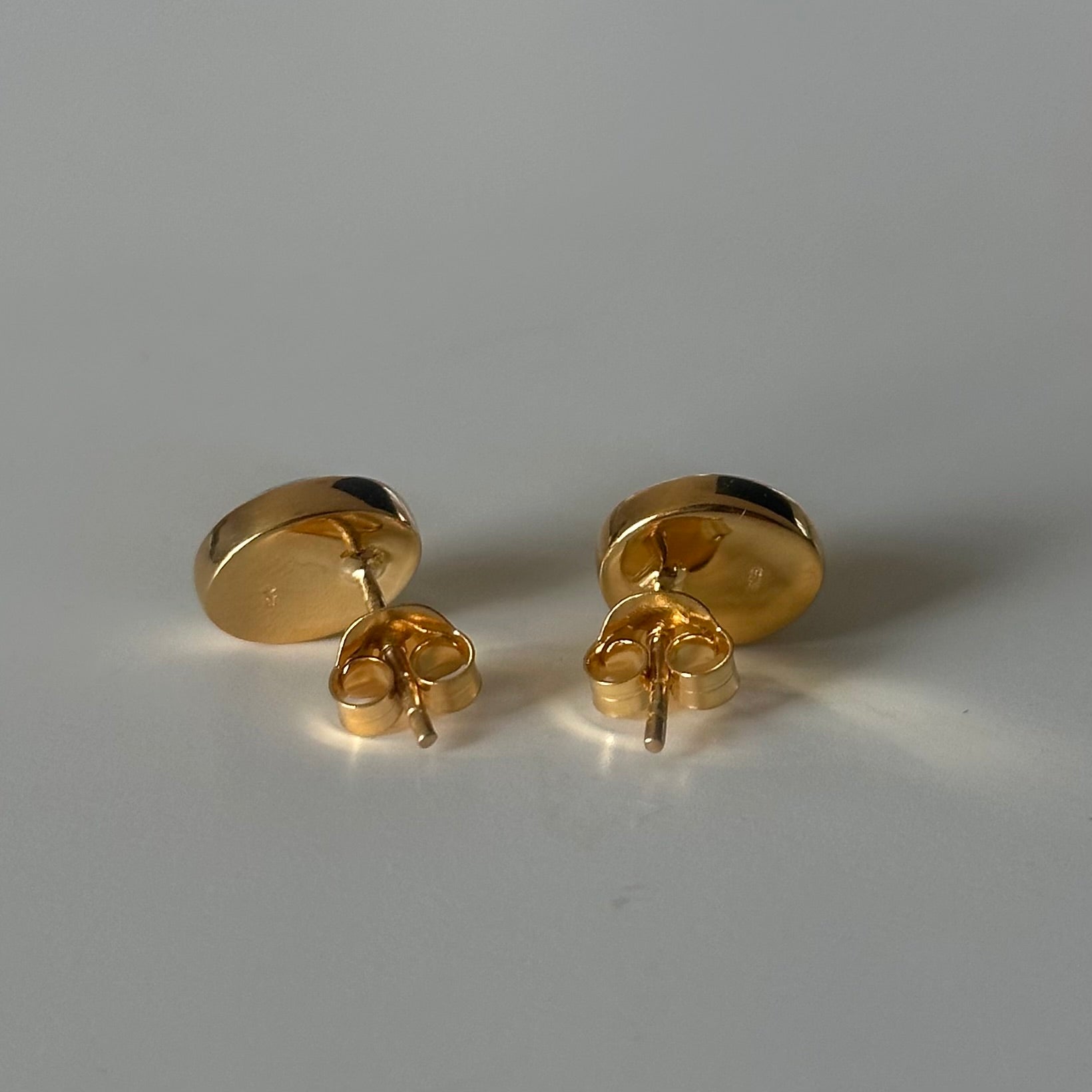 Gold Plated Sterling Silver Oval Stud Earrings with Cabochon Cut Amethyst Gemstone - Milina London