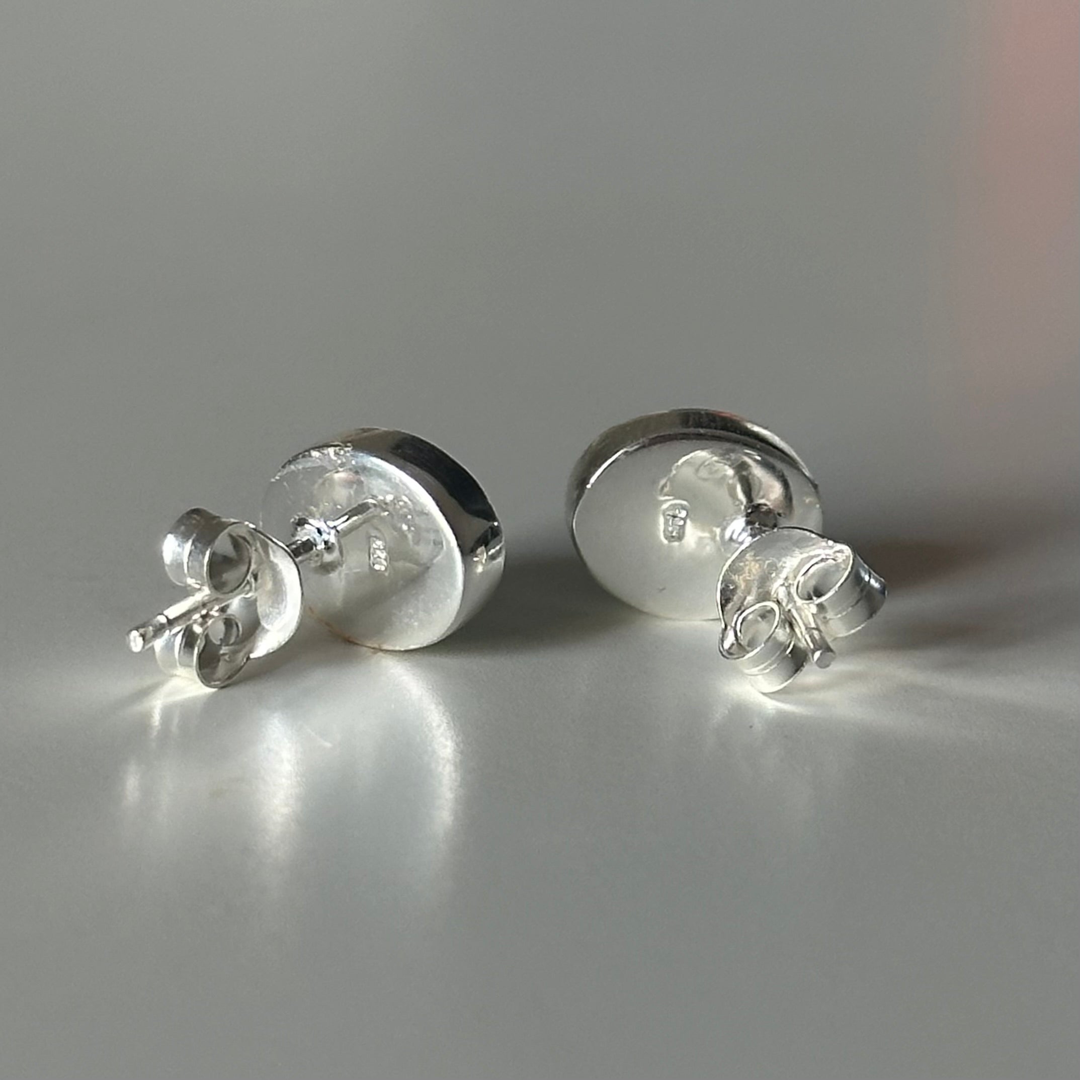 Sterling Silver Oval Stud Earrings with Cabochon Cut Citrine Gemstone - Milina London 