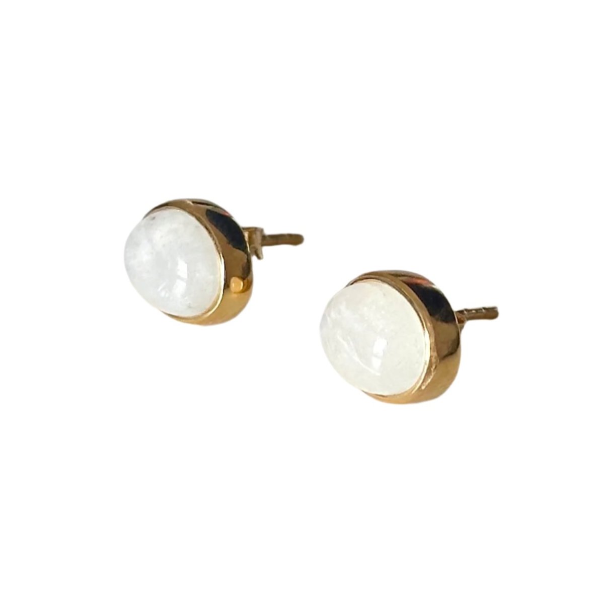 Gold Plated Sterling Silver Oval Stud Earrings with Cabochon Cut Moonstone Gemstone - Milina London