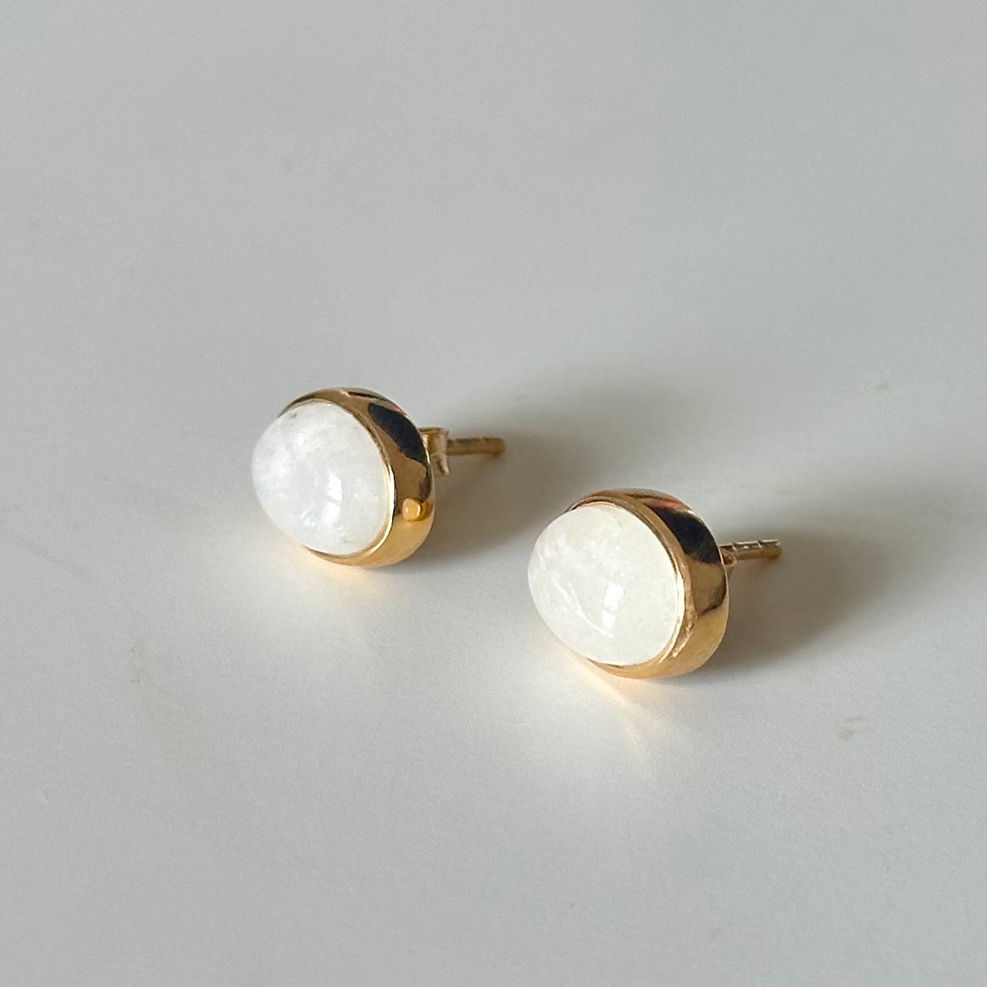 Gold Plated Sterling Silver Oval Stud Earrings with Cabochon Cut Moonstone Gemstone - Milina London