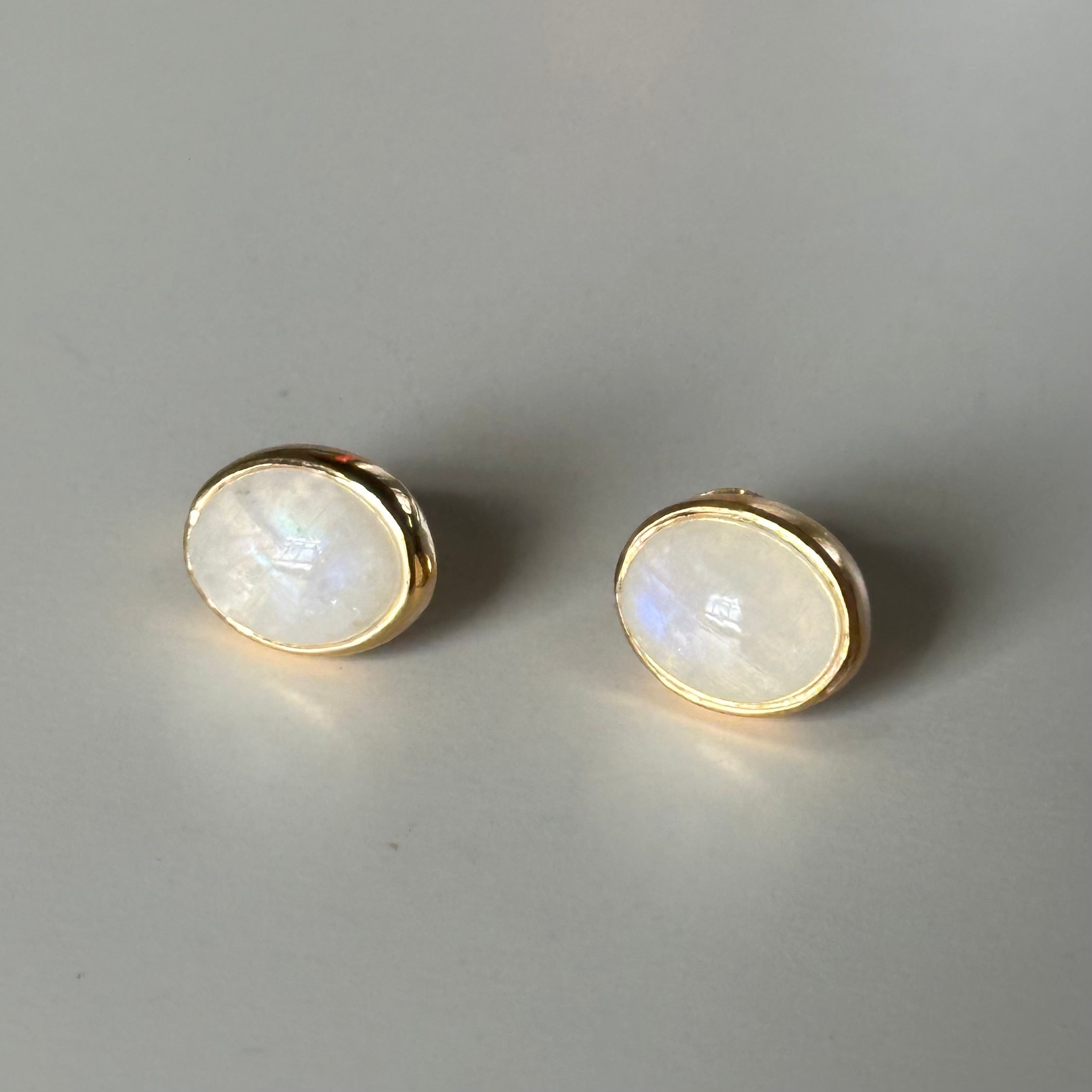 Gold Plated Sterling Silver Oval Stud Earrings with Cabochon Cut Moonstone Gemstone - Milina London
