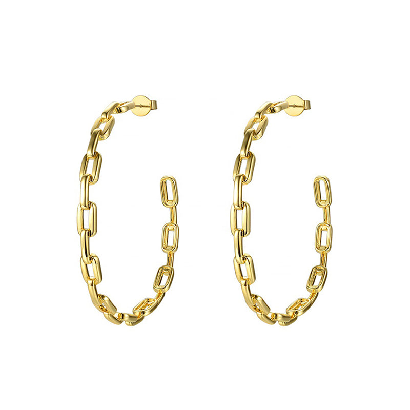 Large Chain Links Hoop Earrings in 18k Gold Plated Brass - The Iggy Hoops