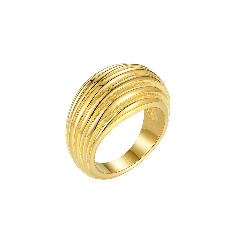 Chunky Dome Shaped Ridged Ring in 18k Gold Plated Brass - The Kira Ring