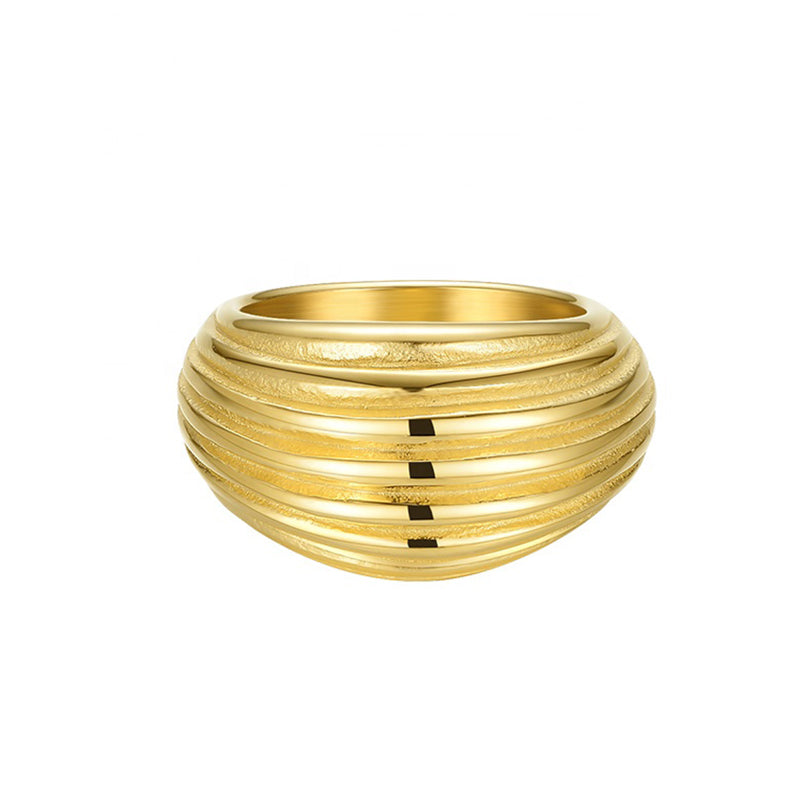 Chunky Dome Shaped Ridged Ring in 18k Gold Plated Brass - The Kira Ring