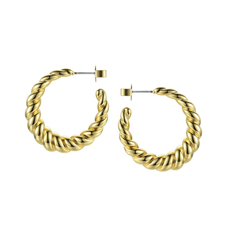 Twisted Spiral Rope Hoop Earrings in 18k Gold Plated Brass - The Lara Earrings