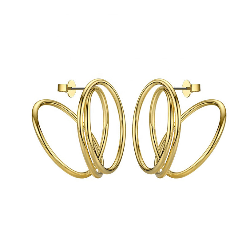 Round Spiral Double Hoop Style Large Studs in 18k Gold Plated Brass - The Midori Earrings