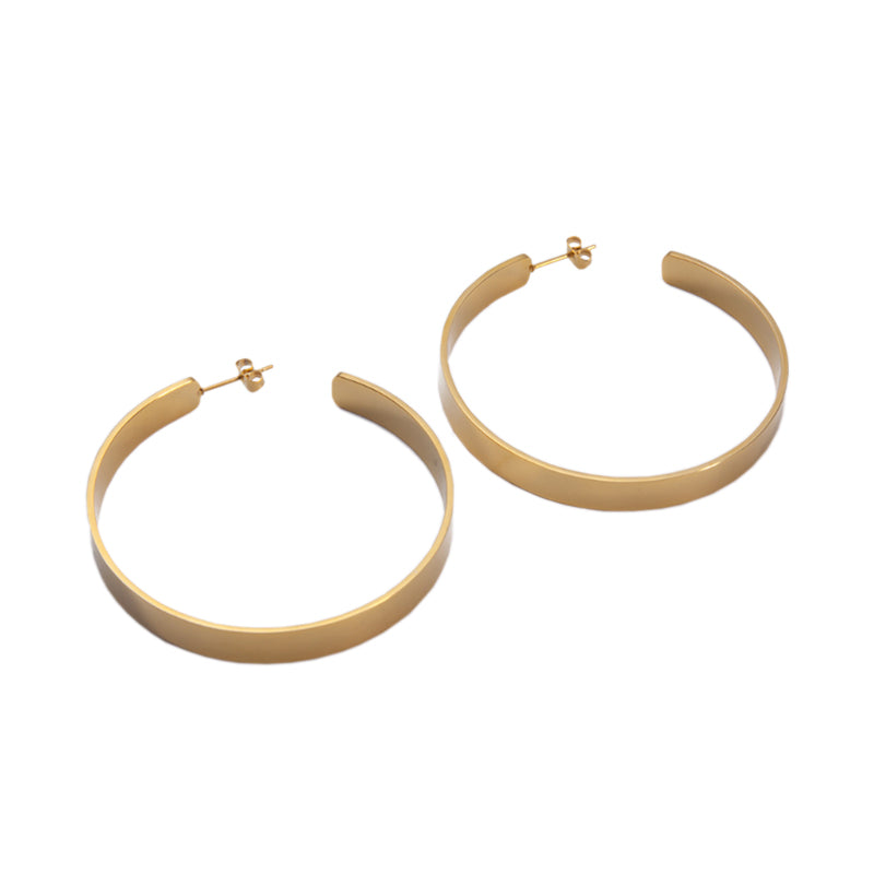 Large Flat Hoop Earrings in 18k Gold Plated Brass - The Myra Hoops