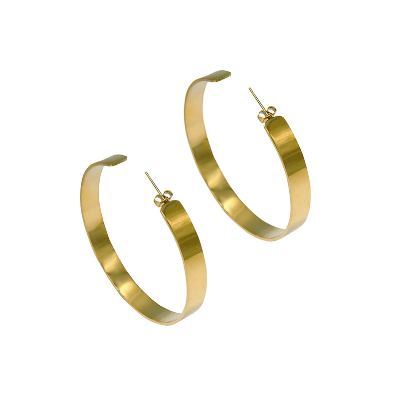 18k Gold Plated Large Flat Hoop Earrings The Myra Hoops – Milina