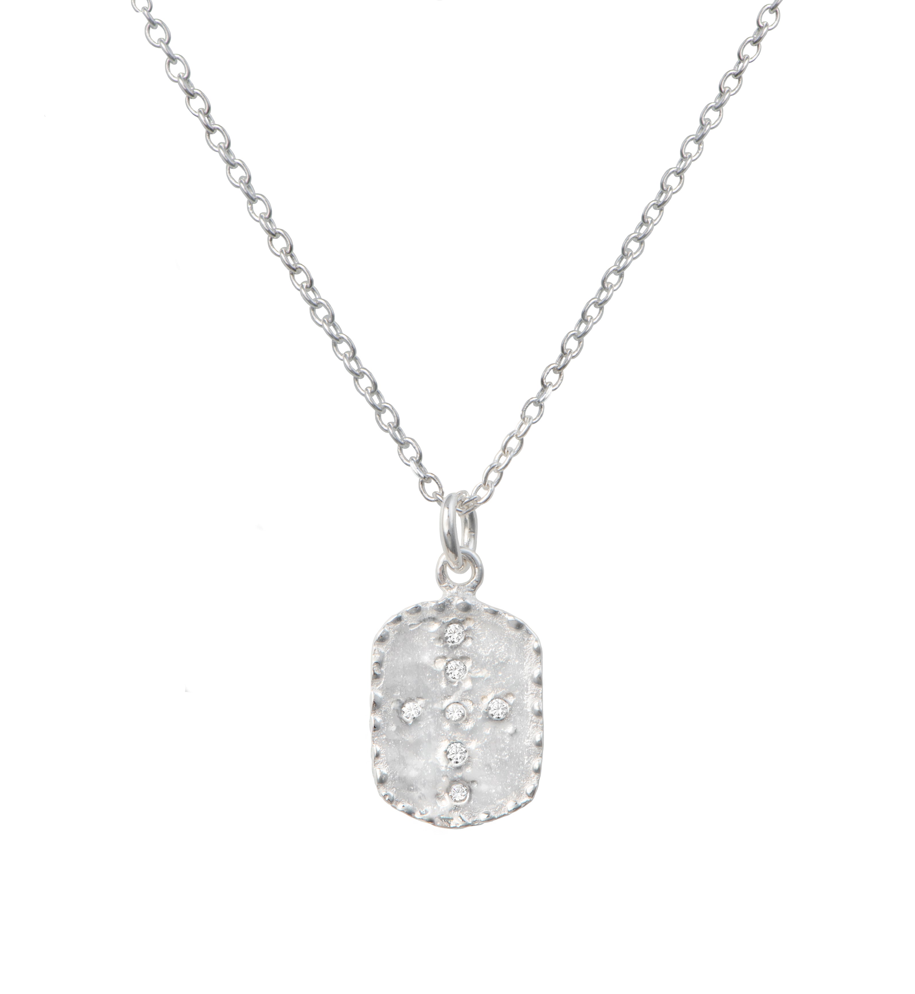 Sterling Silver Rectangle Shaped Pendant Necklace with Cubic Zirconia