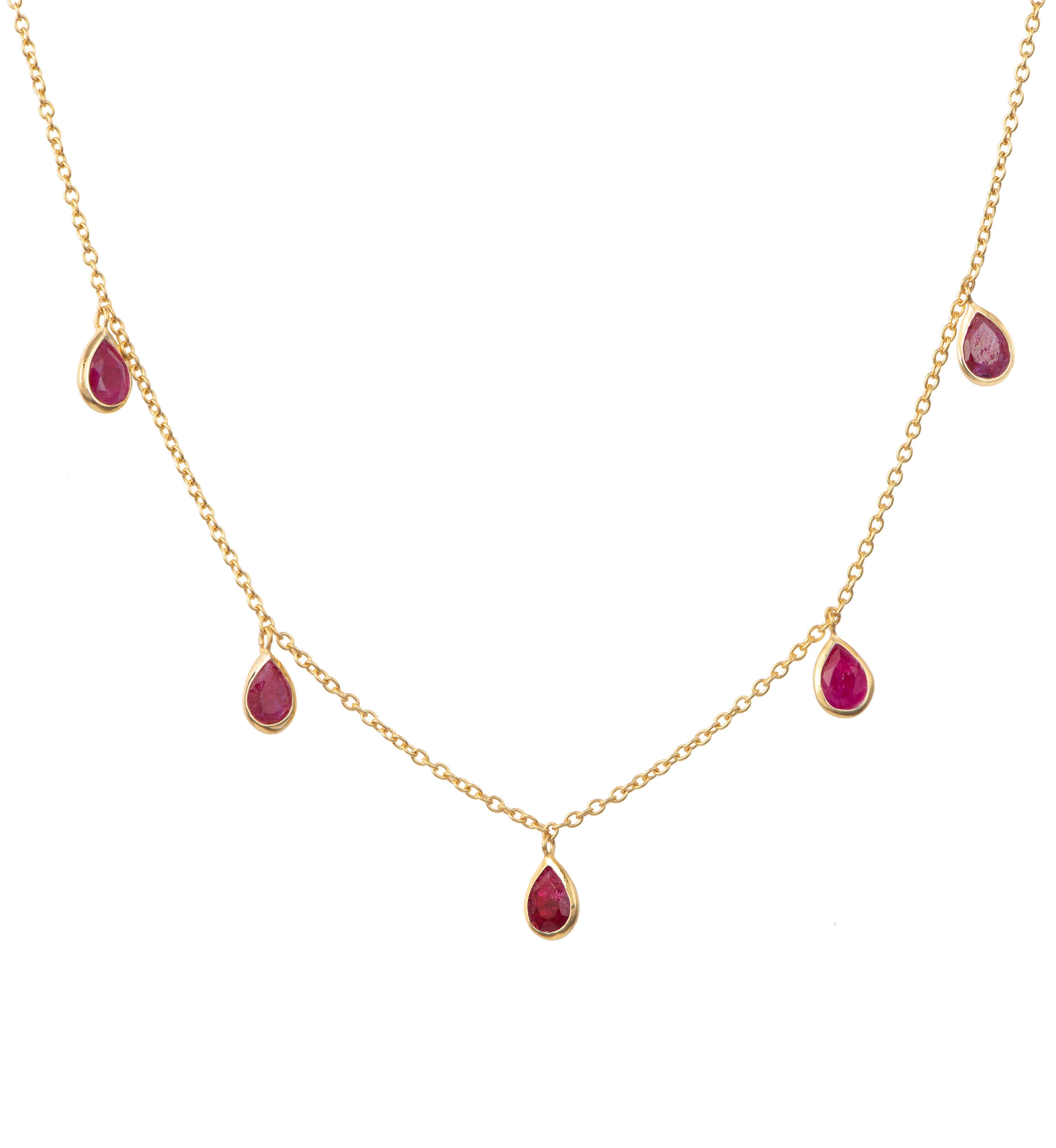 Five Teardrop Shaped Ruby Quartz Gemstone Necklace in Vermeil Gold