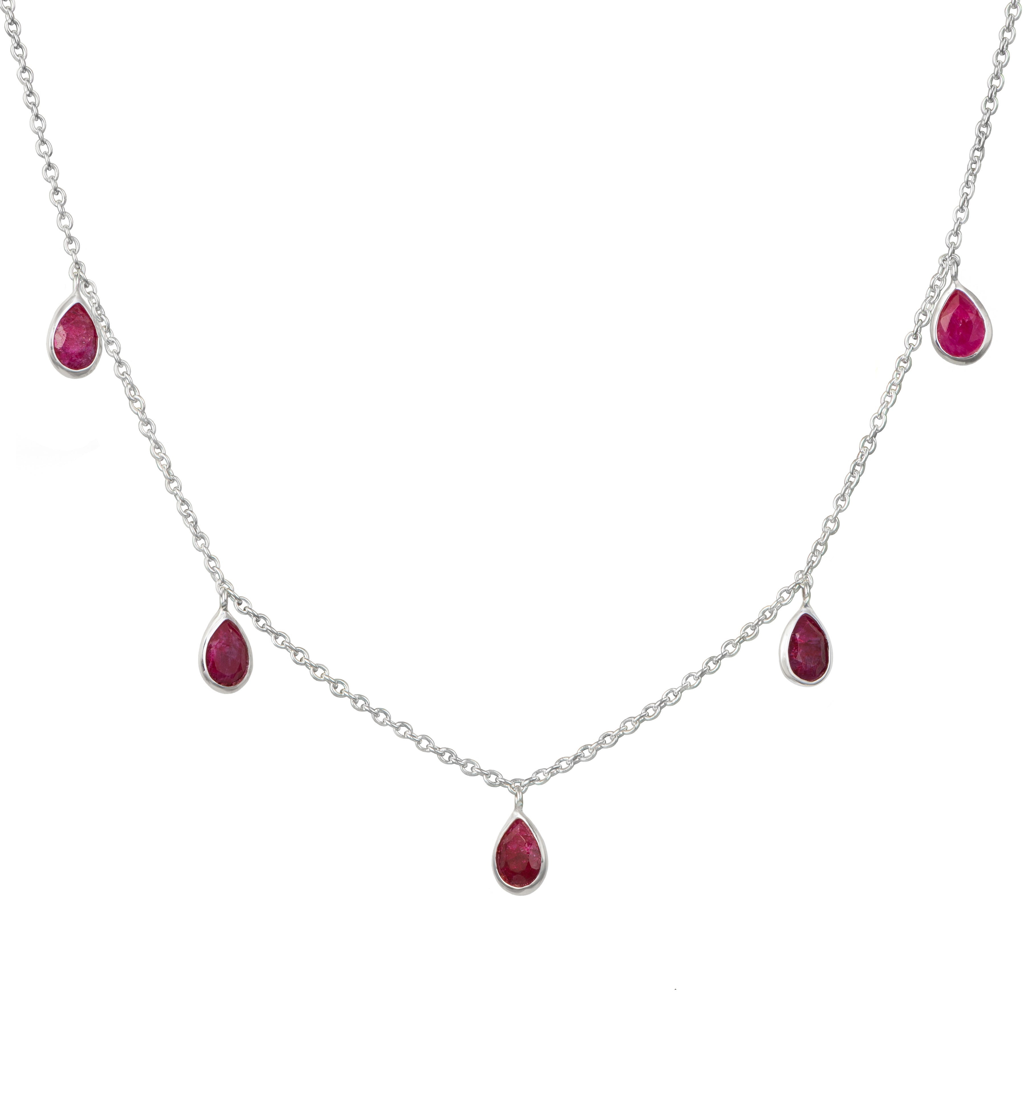Five Teardrop Shaped Ruby Quartz Gemstone Necklace in Sterling Silver
