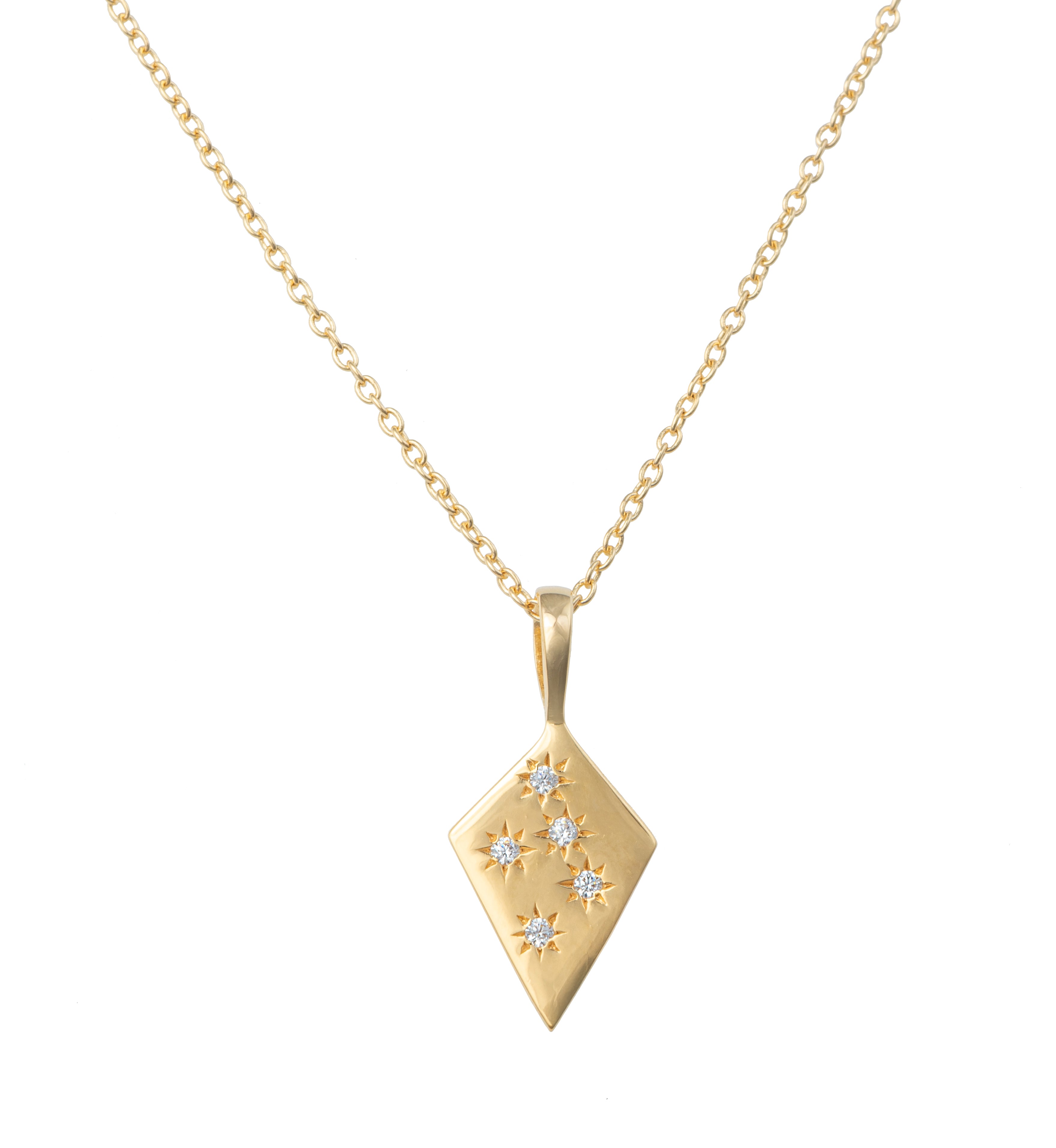 Gold Plated Sterling Silver Diamond Shaped Pendant Necklace with Cubic Zirconia