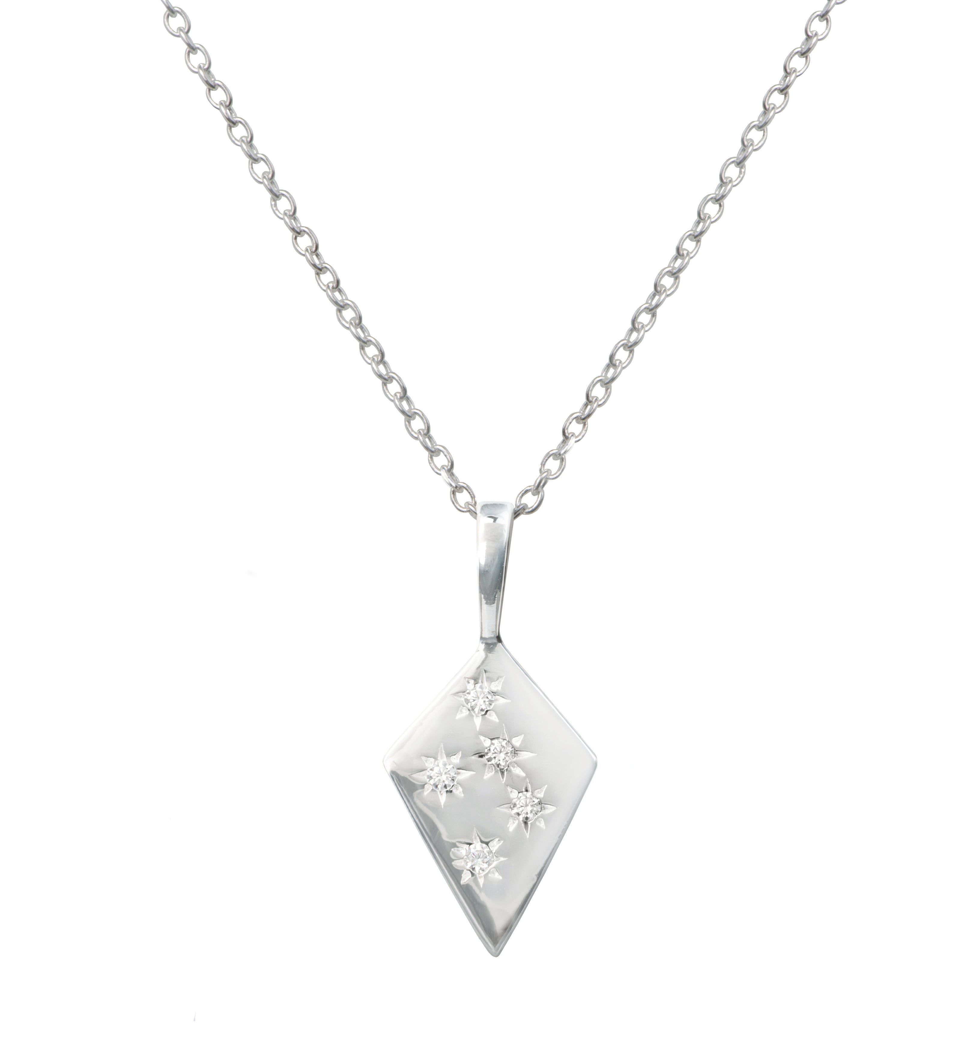 Sterling Silver Diamond Shaped Pendant Necklace with Cubic Zirconia