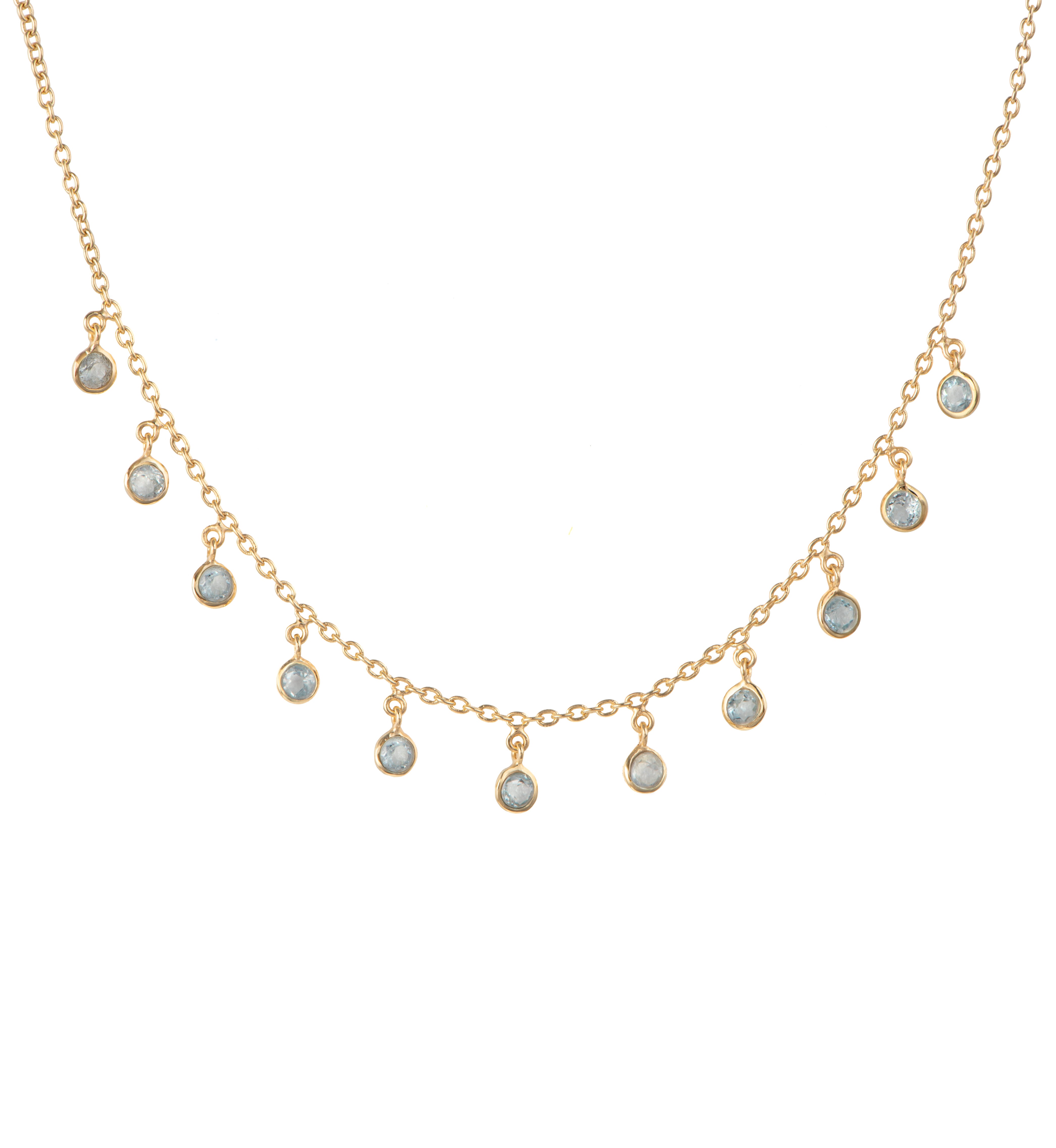 Vermeil Gold Small Round Blue Topaz Gemstone Drops Necklace