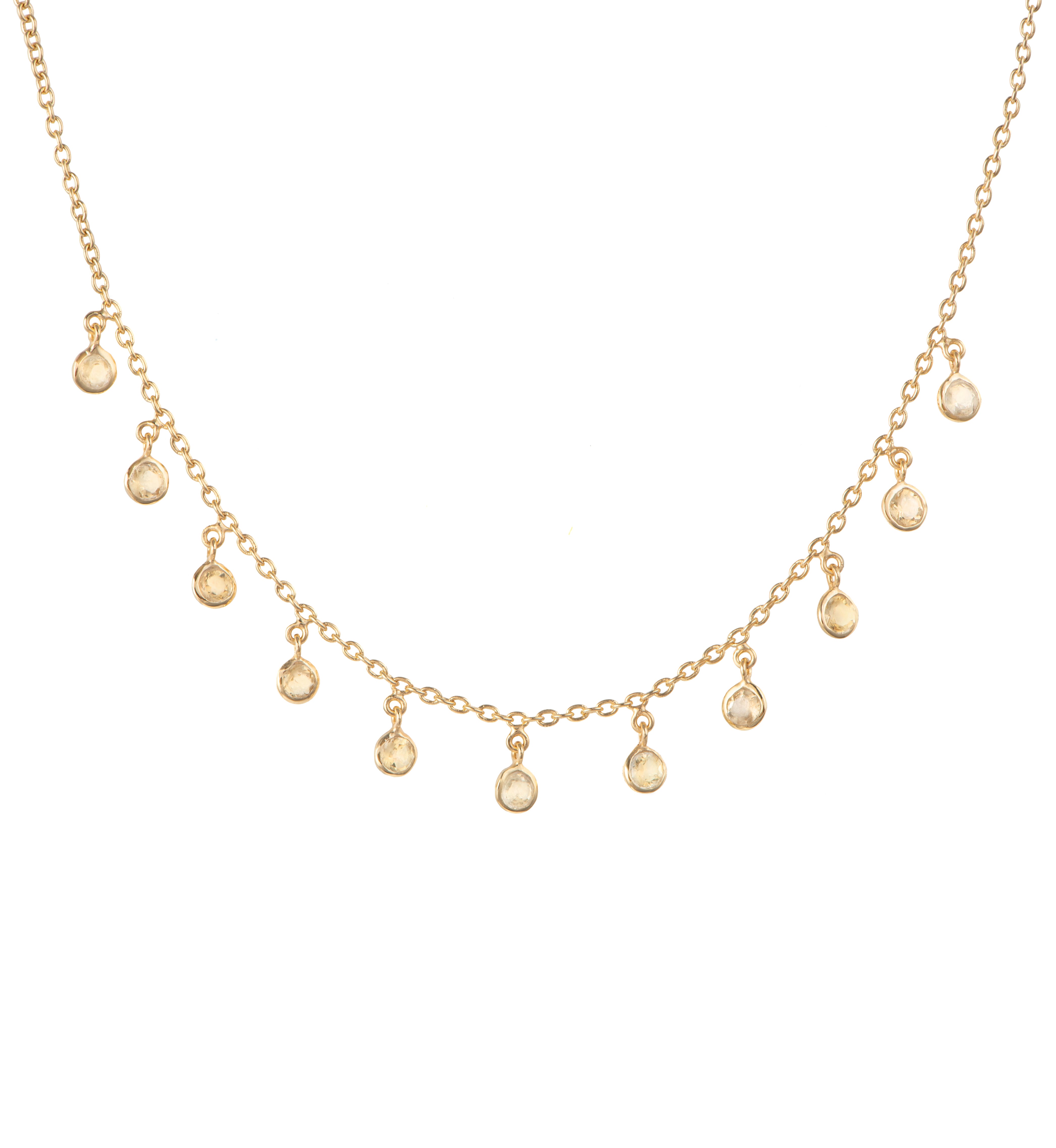 Vermeil Gold Small Round Citrine Gemstone Drops Necklace
