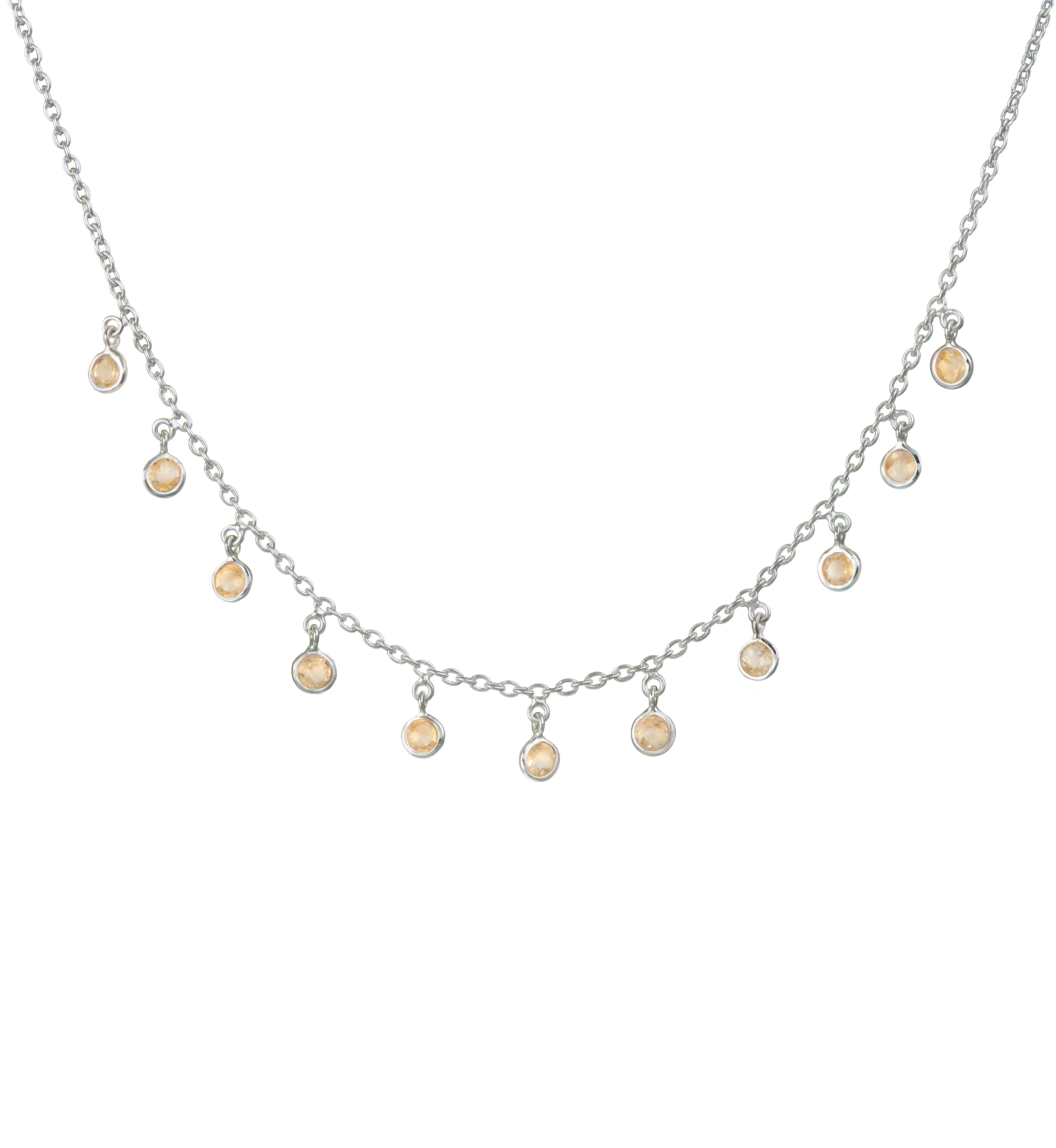 Sterling Silver Small Round Citrine Gemstone Drops Necklace