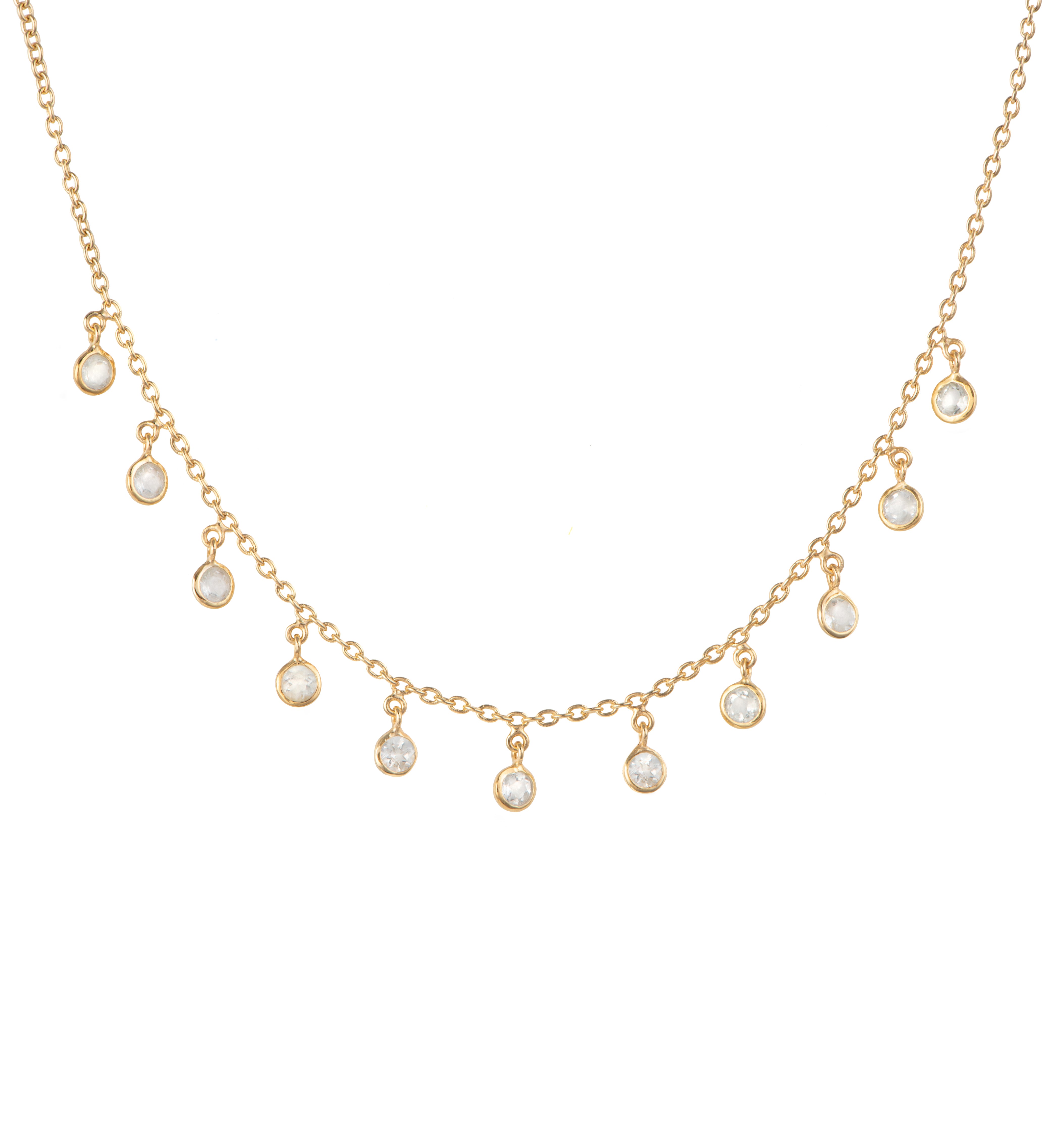 Vermeil Gold Small Round Green Amethyst Gemstone Drops Necklace