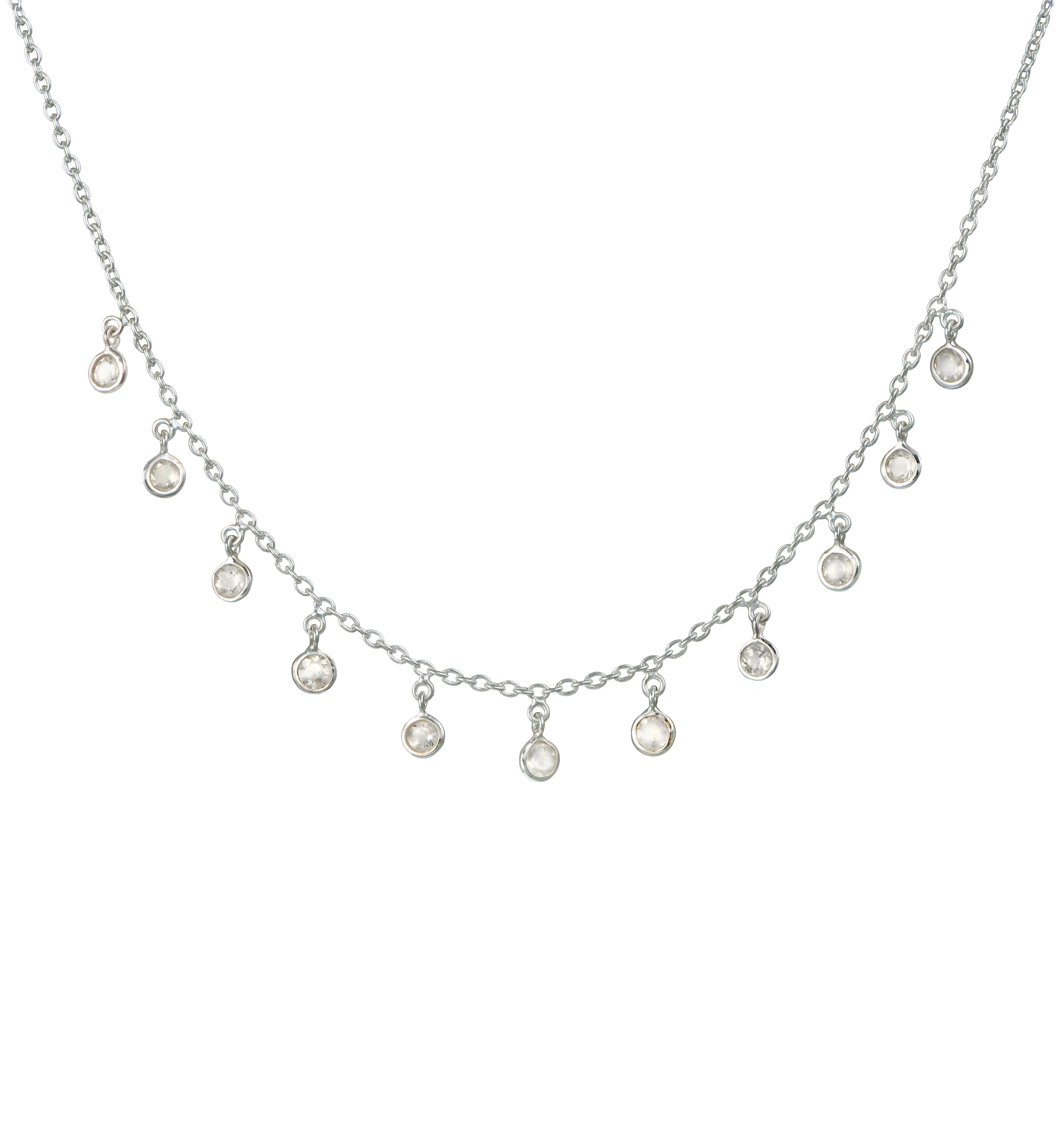 Sterling Silver Small Round Green Amethyst Gemstone Drops Necklace