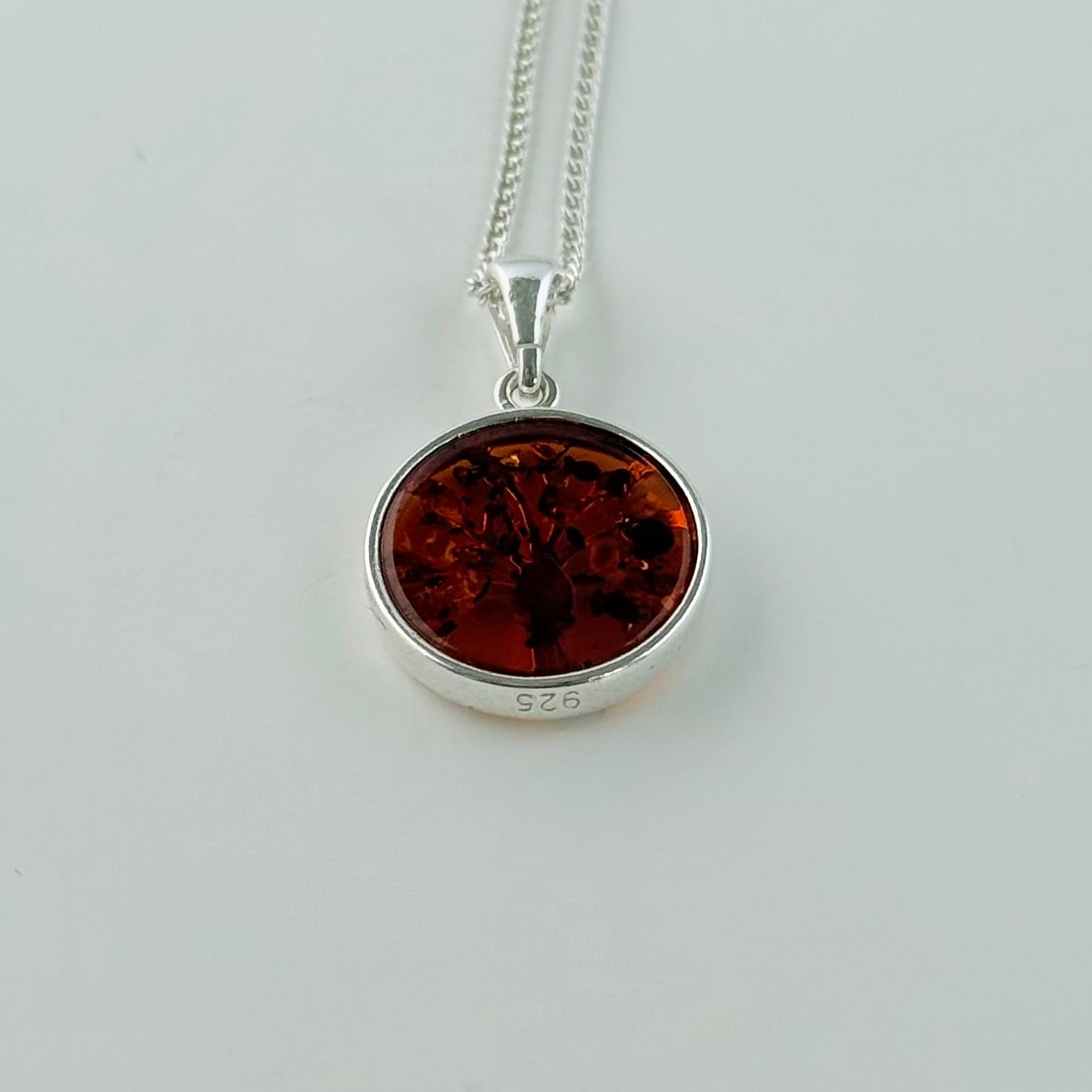 Sterling Silver Tree of Life Pendant Necklace with Encased Genuine Baltic Amber