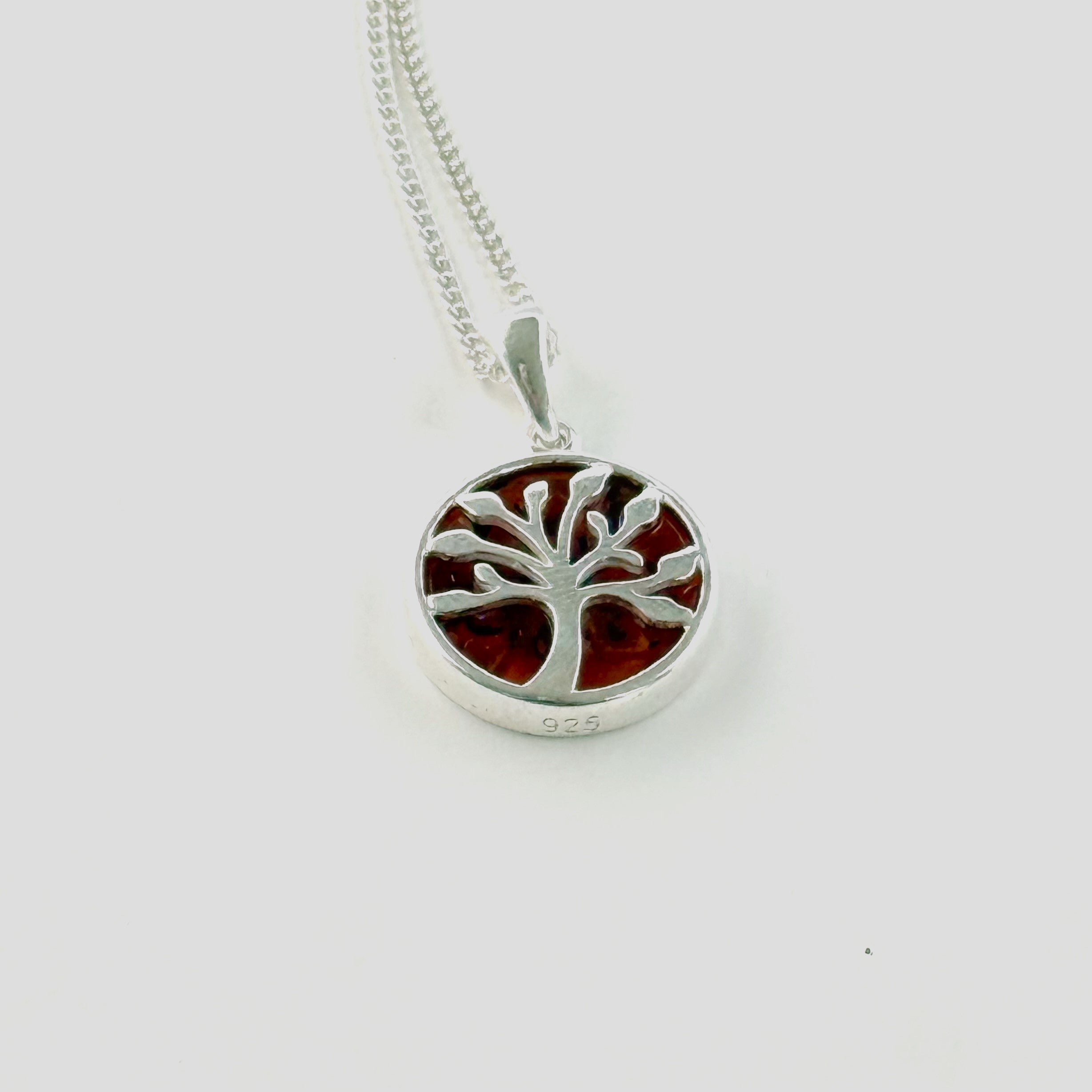 Sterling Silver Tree of Life Pendant Necklace with Encased Genuine Baltic Amber