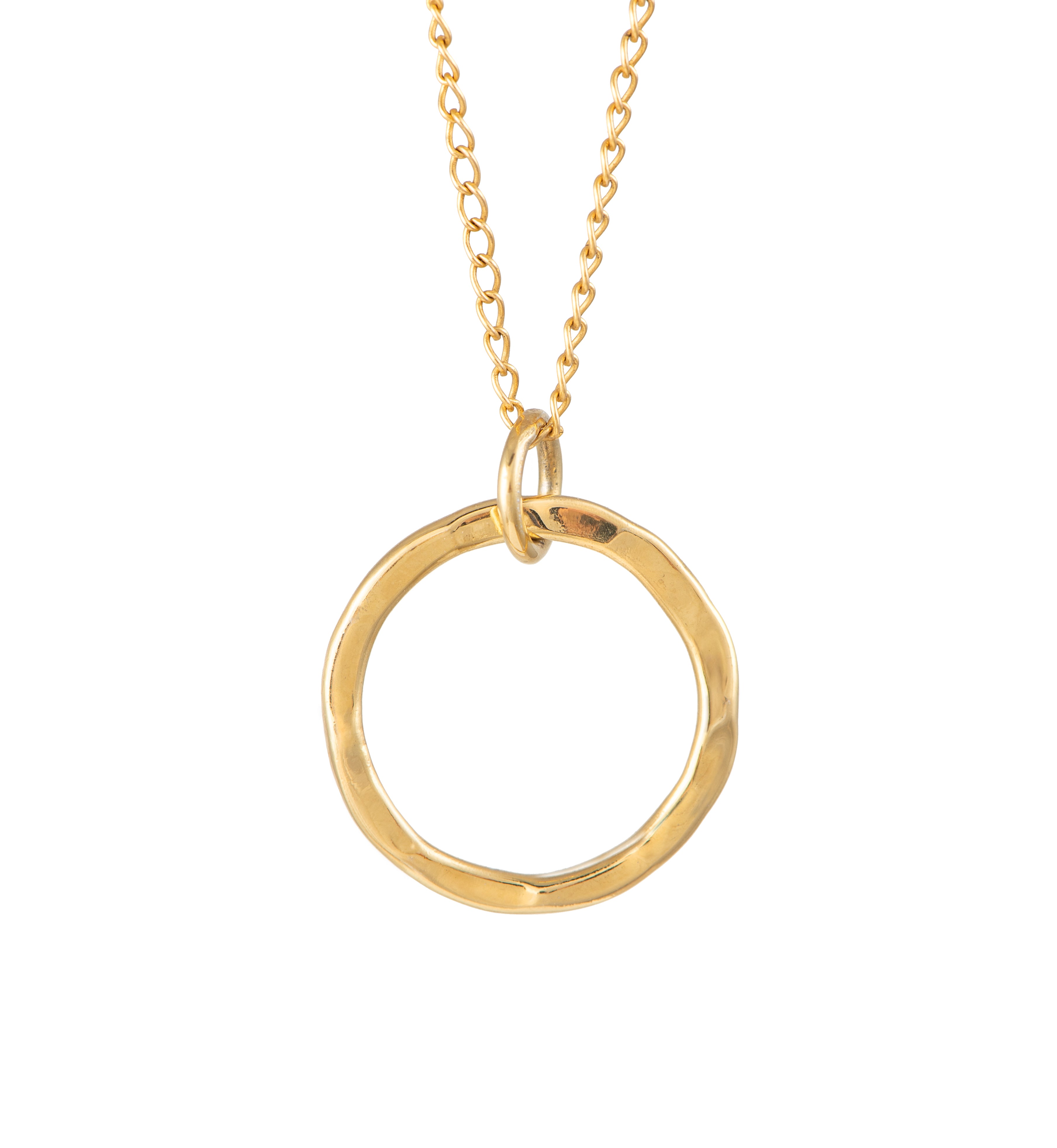 Gold Plated Sterling Silver Hammered Circle Disc Pendant Necklace