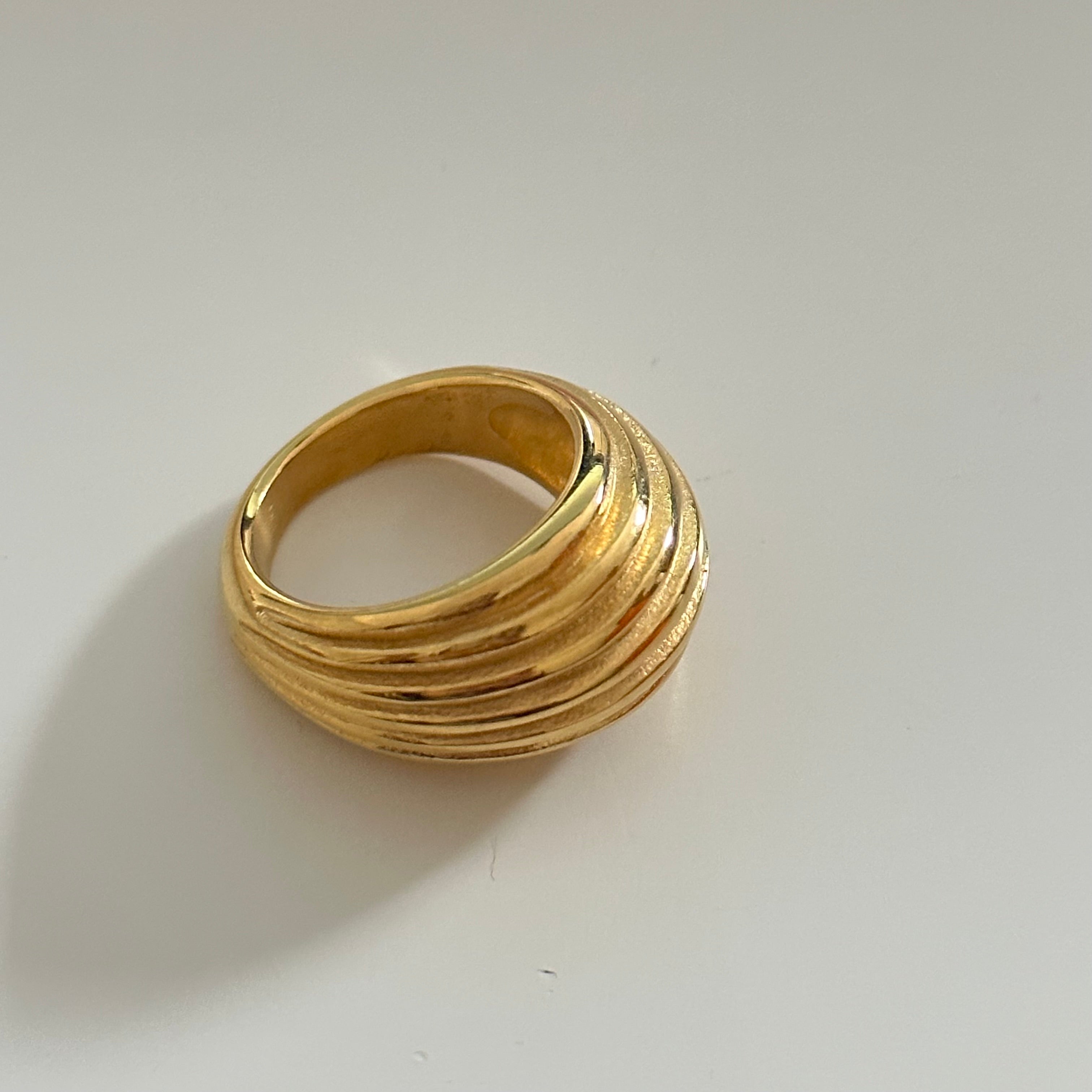 Chunky Dome Shaped Ridged Ring in 18k Gold Plated Brass - The Kira Ring