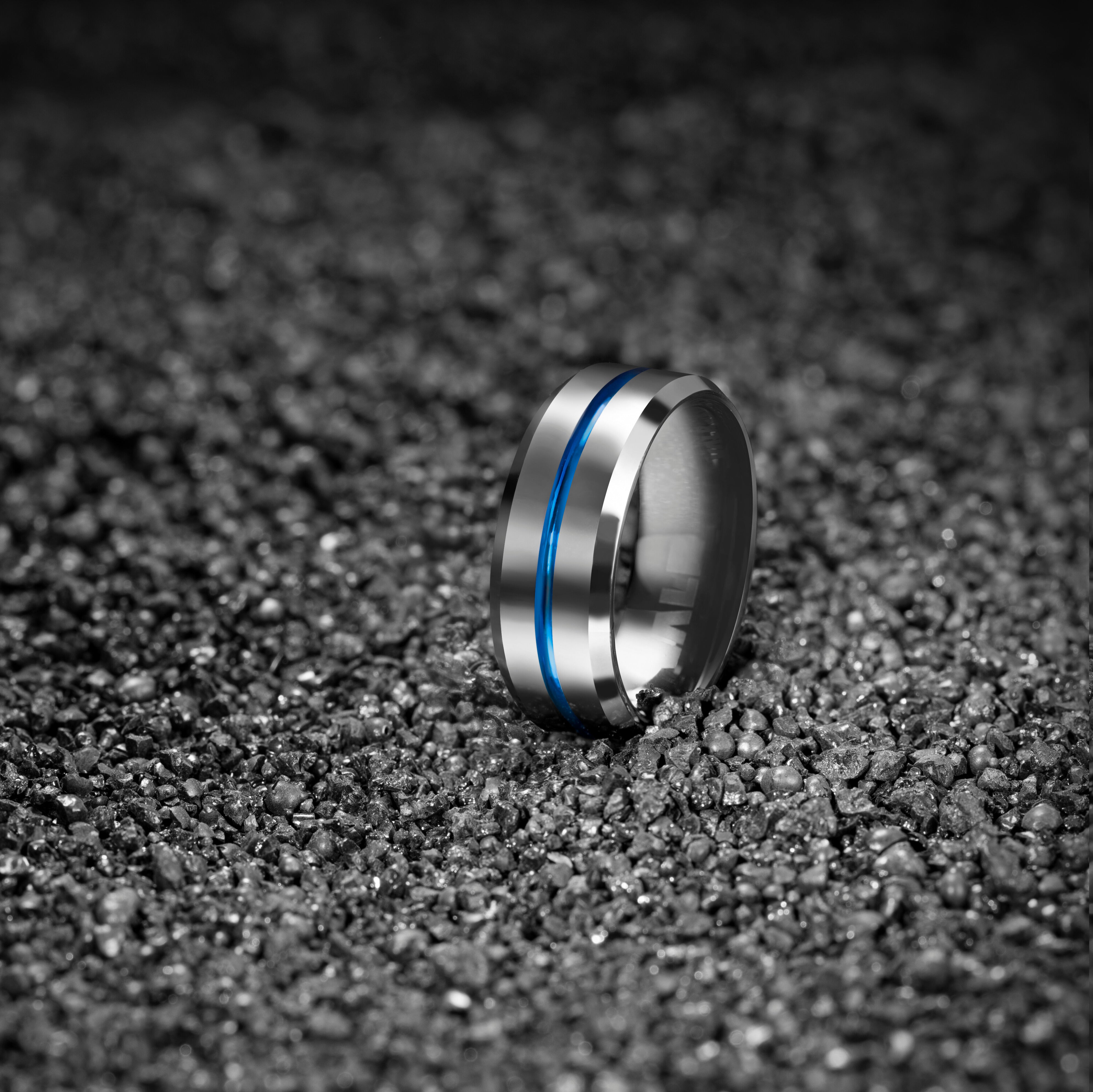 Silver Tungsten Ring with a Blue Band - The Neptune Band