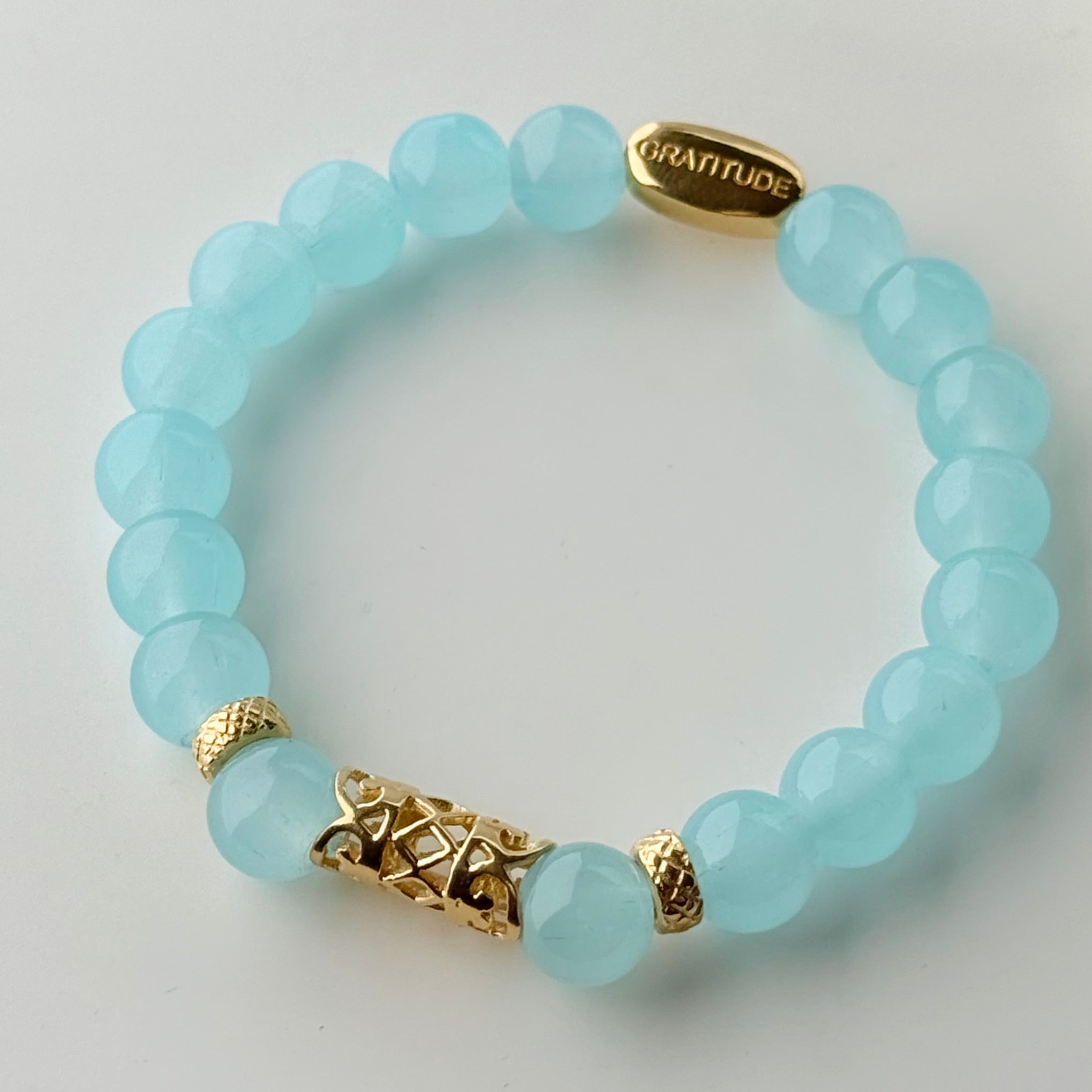 Aqua Chalcedony and Gold Plated Sterling Silver Beaded Bracelet