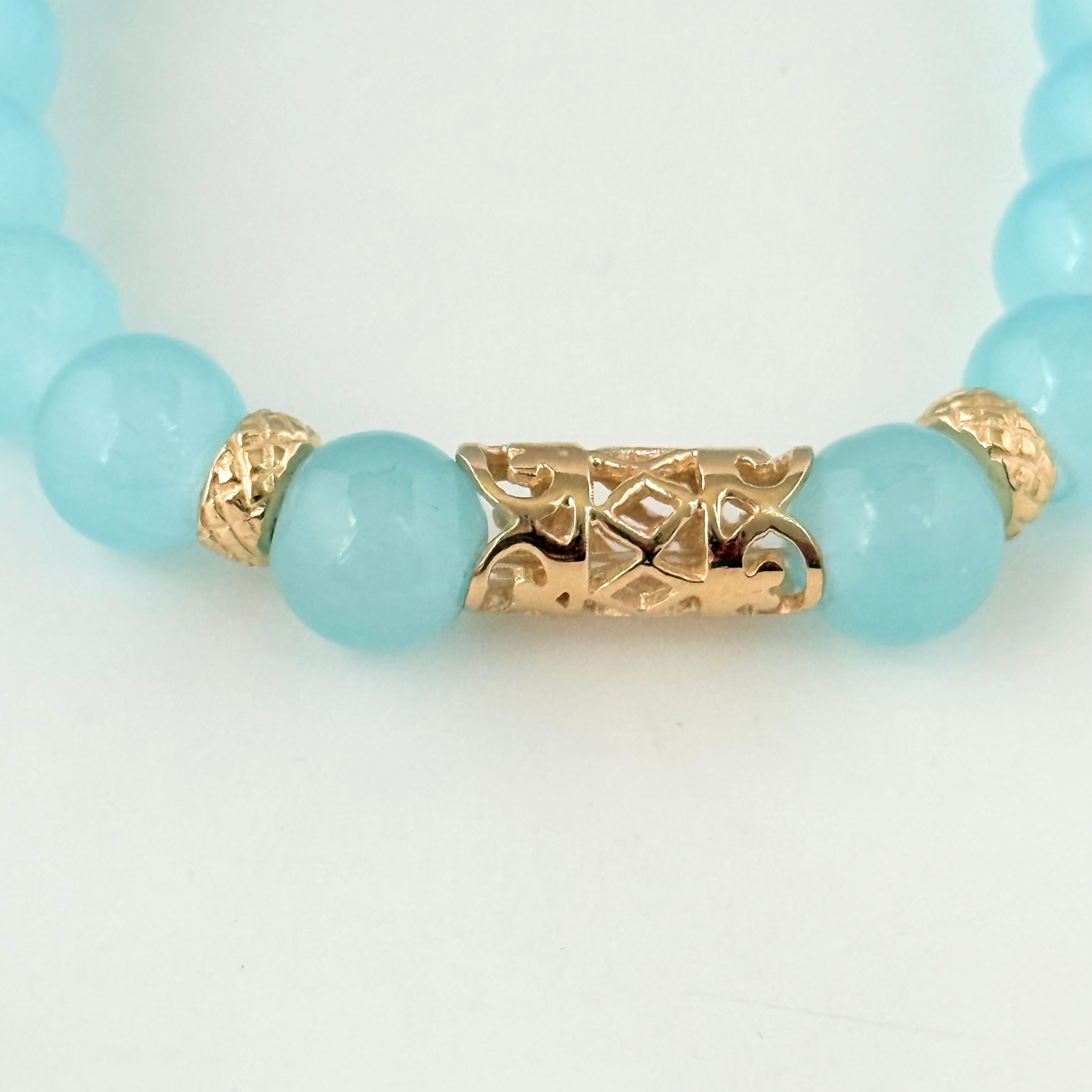 Aqua Chalcedony and Gold Plated Sterling Silver Beaded Bracelet