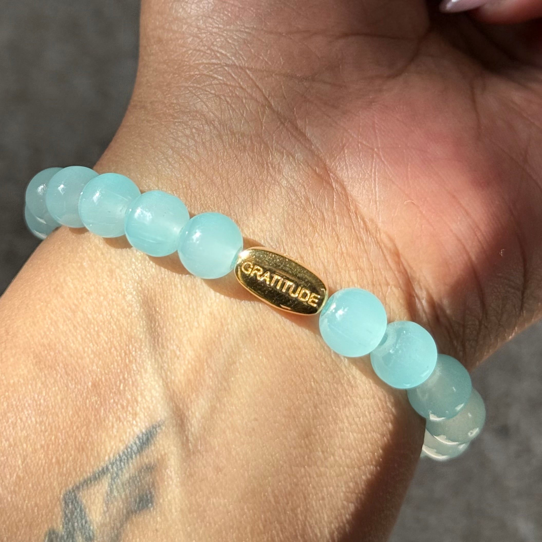 Aqua Chalcedony and Gold Plated Sterling Silver Beaded Bracelet