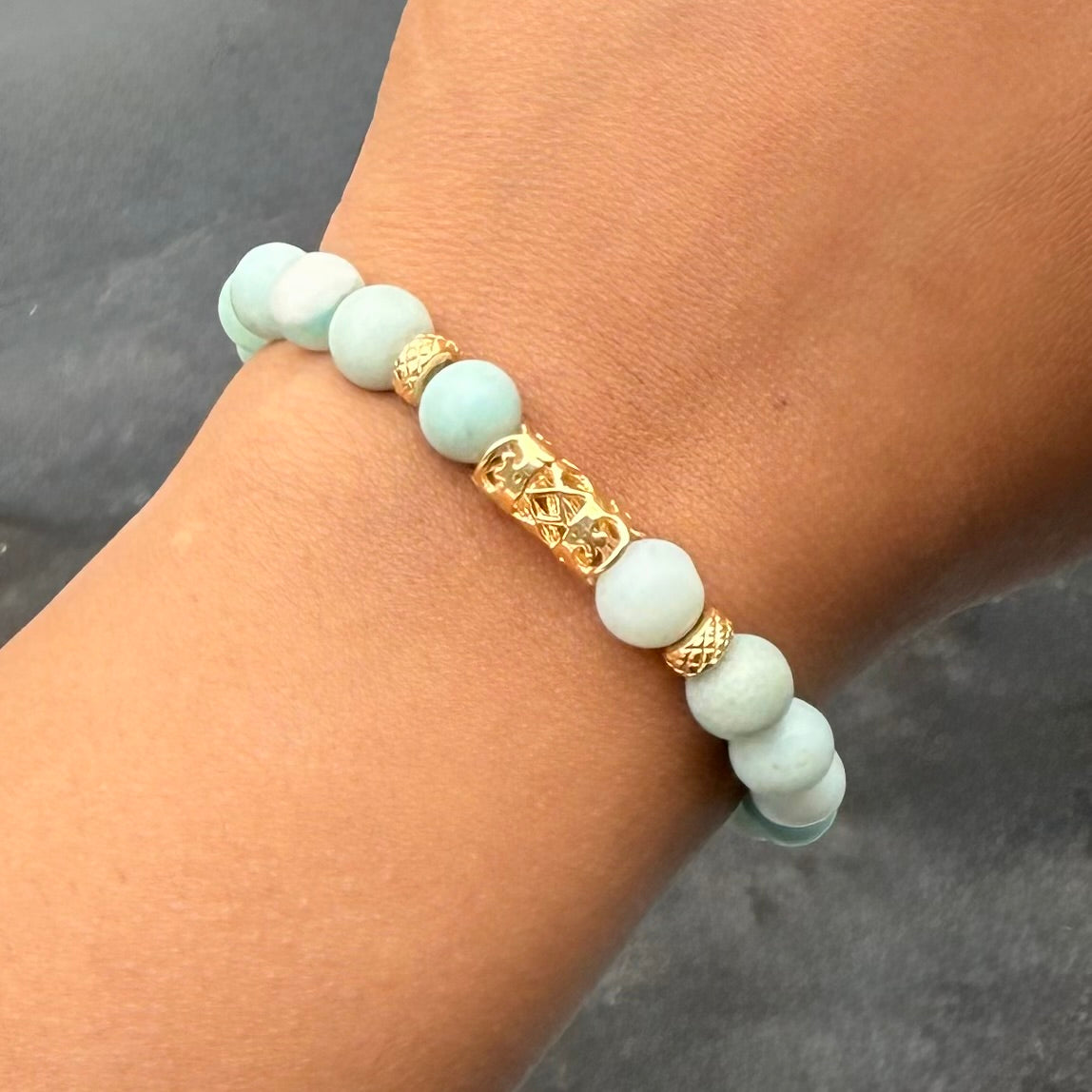 Amazonite and Gold Plated Sterling Silver Beaded Bracelet