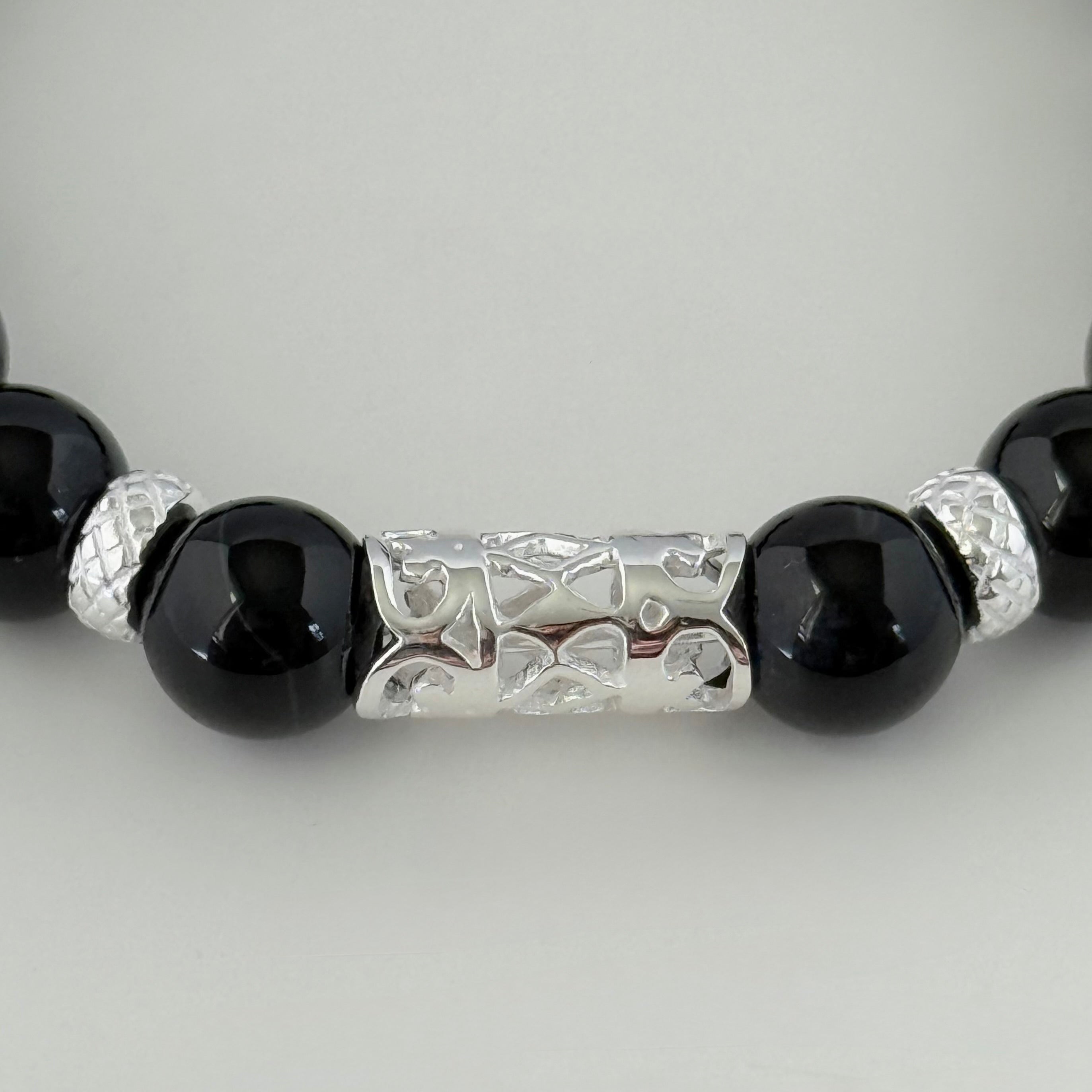Black Onyx and Sterling Silver Beaded Bracelet