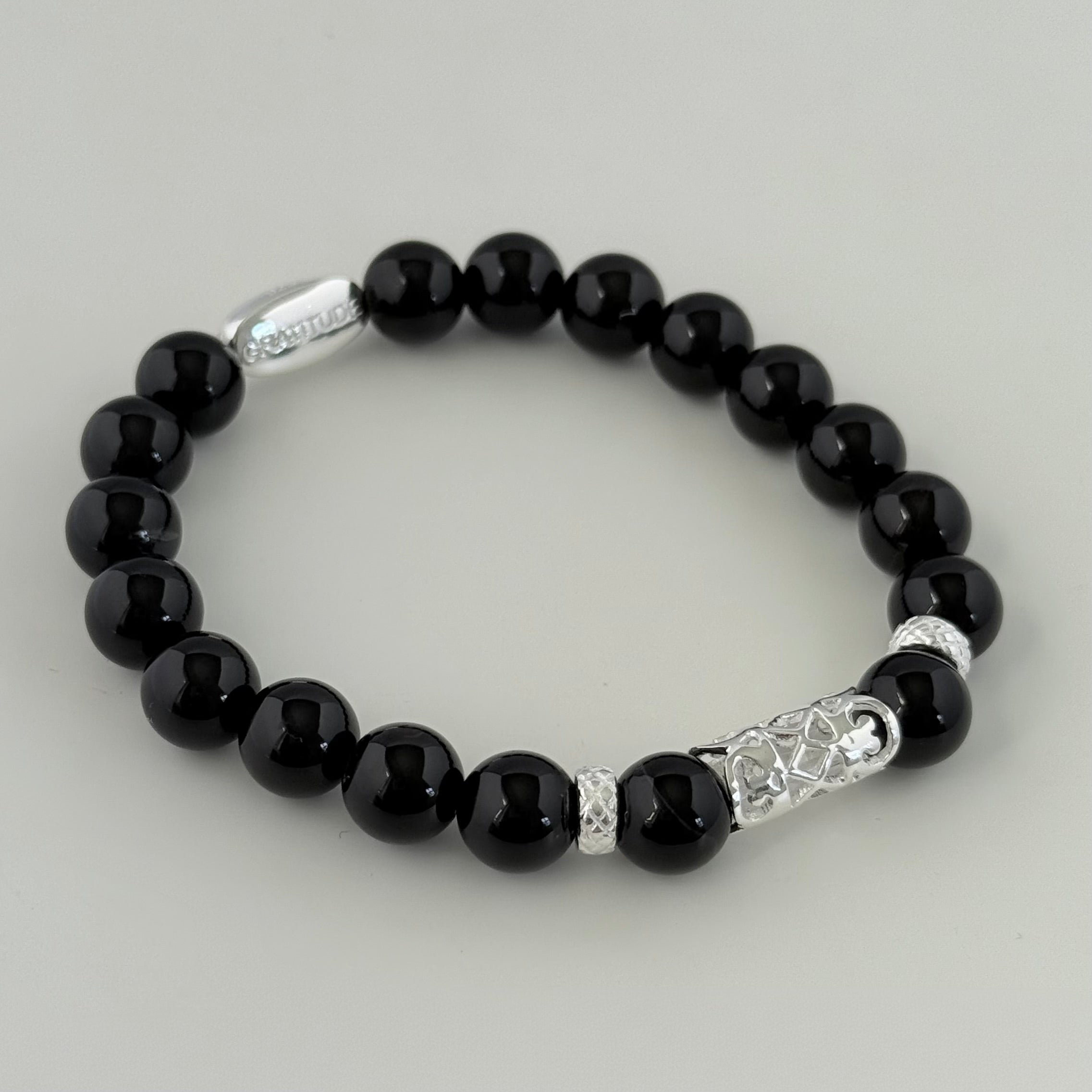 Black Onyx and Sterling Silver Beaded Bracelet