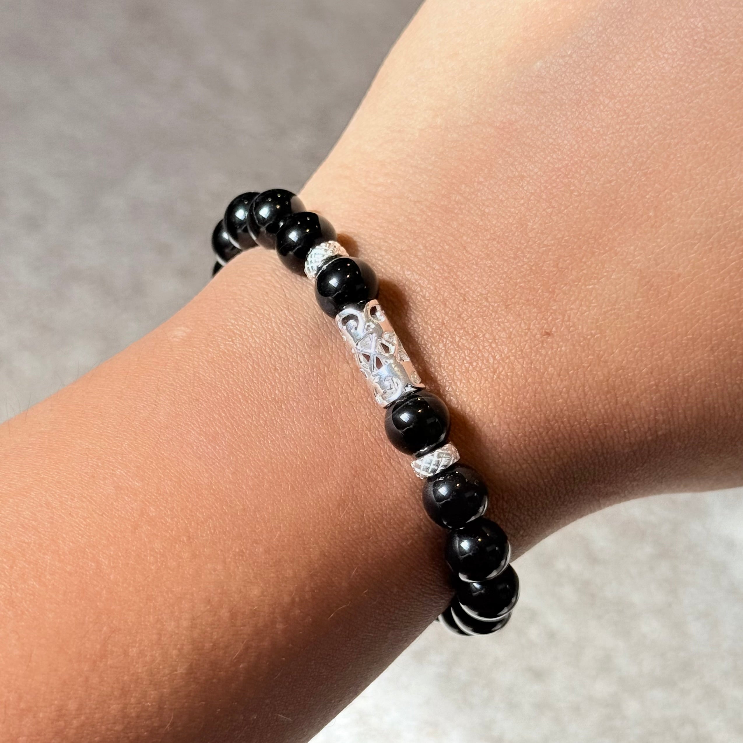 Black Onyx and Sterling Silver Beaded Bracelet