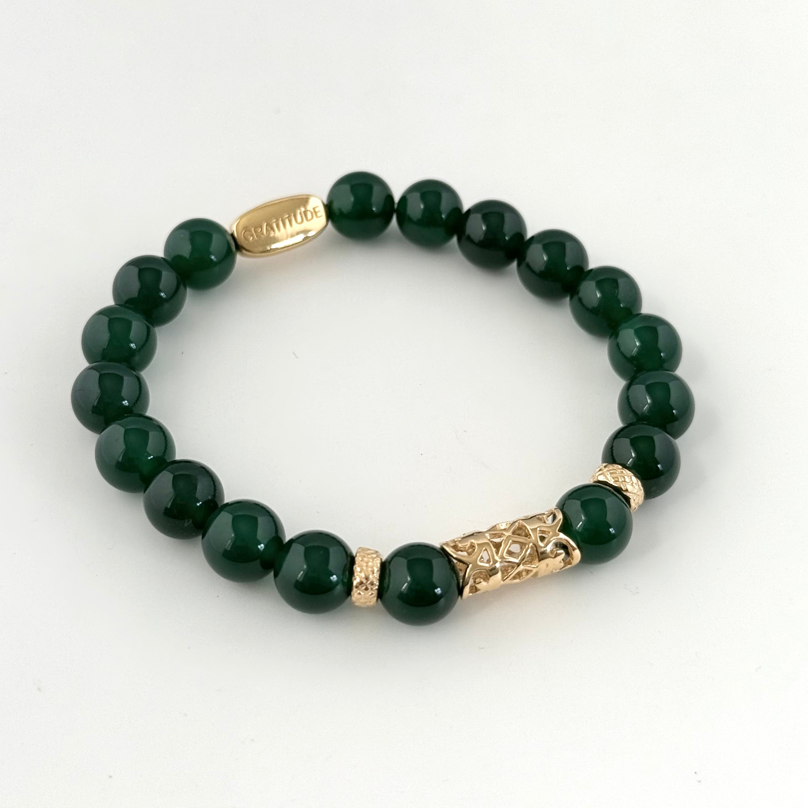 Green Onyx and Gold Plated Sterling Silver Beaded Bracelet