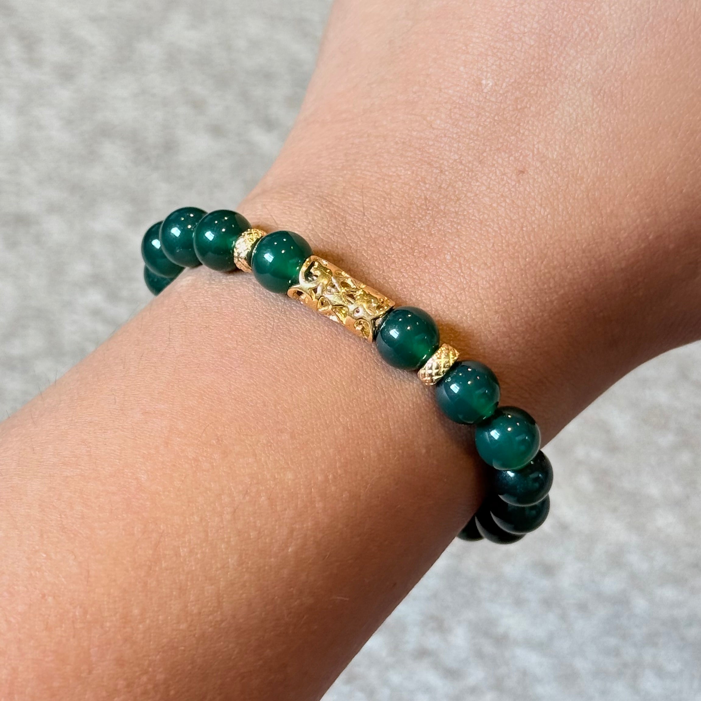 Green Onyx and Gold Plated Sterling Silver Beaded Bracelet