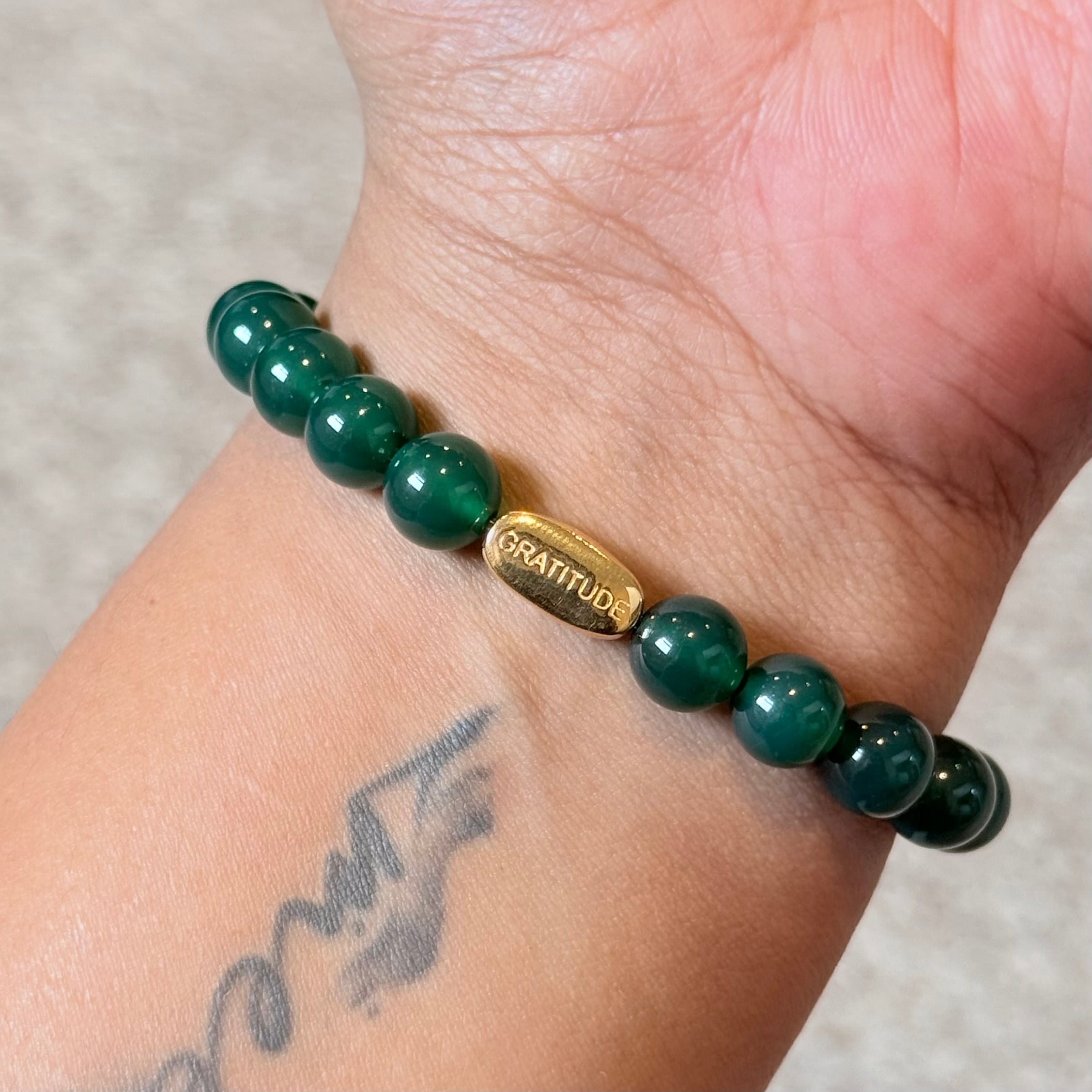 Green Onyx and Gold Plated Sterling Silver Beaded Bracelet
